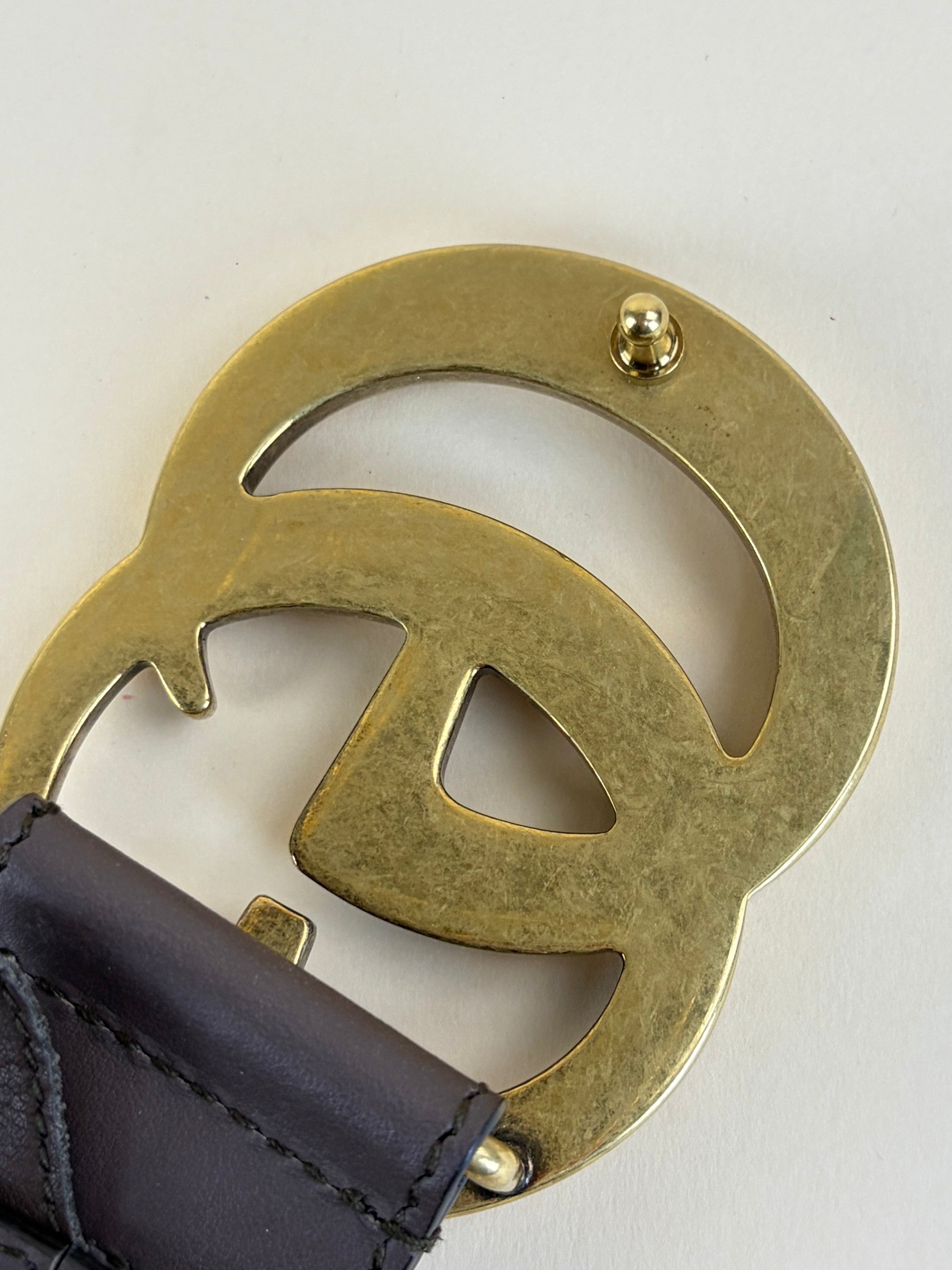 Gucci beige gg supreme monogram and brown calfskin double g buckle 40mm belt