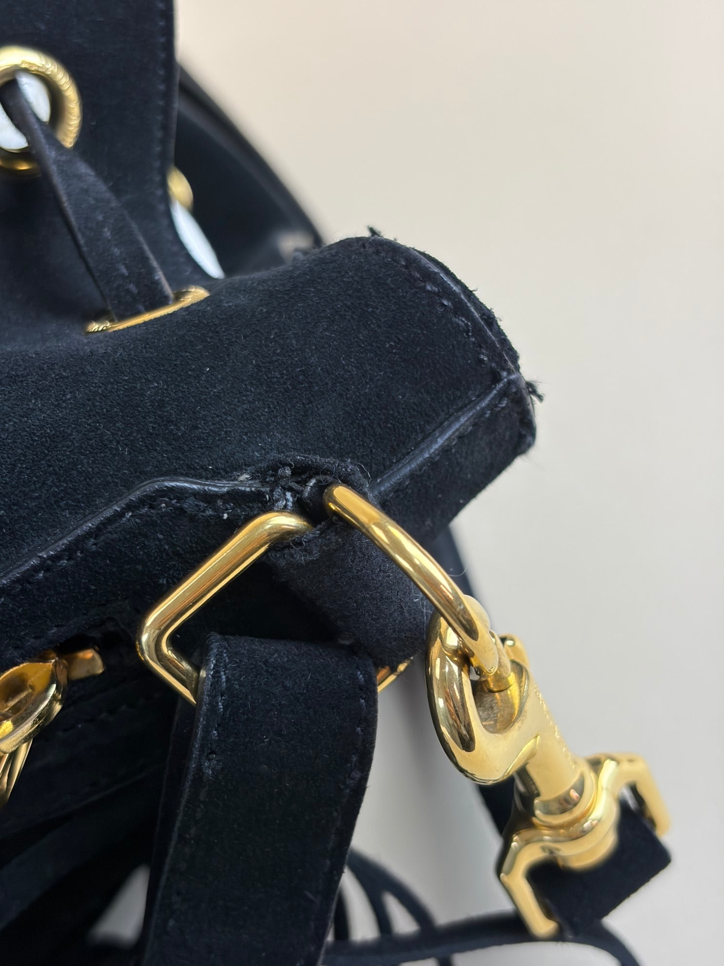 YSL Black Suede Emmanuelle Fringe Bucket Bag