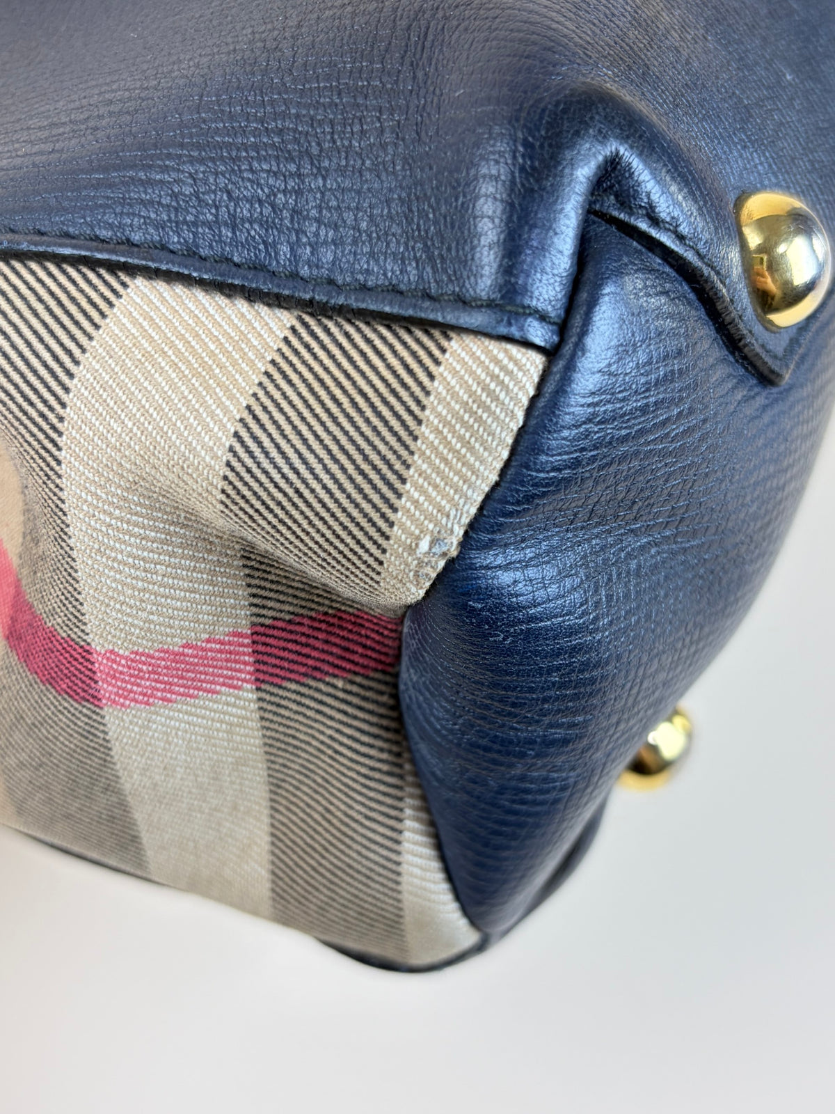 Burberry banner grainy calfskin house check small tote nave blue bag