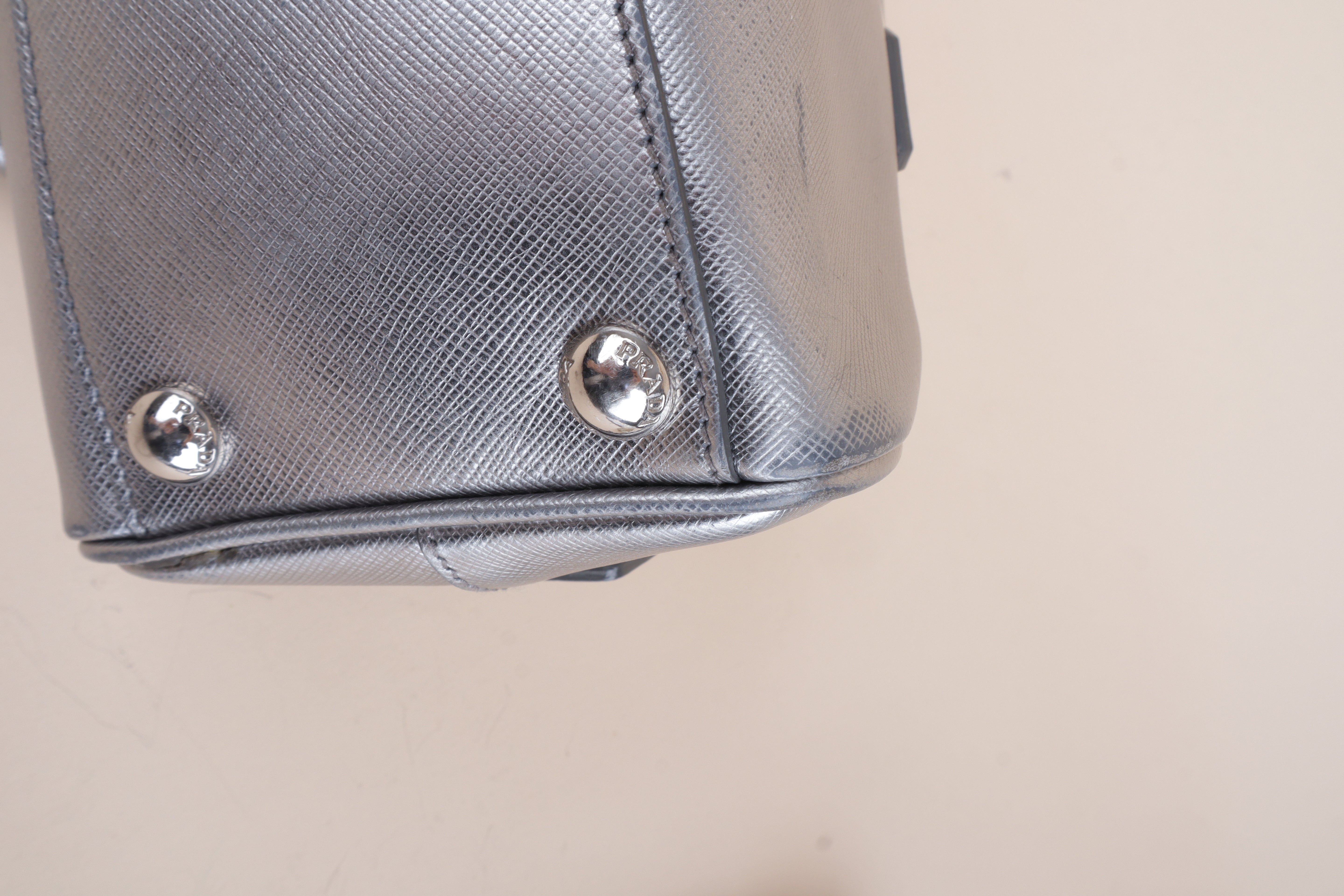 PRADA silver metallic saffino