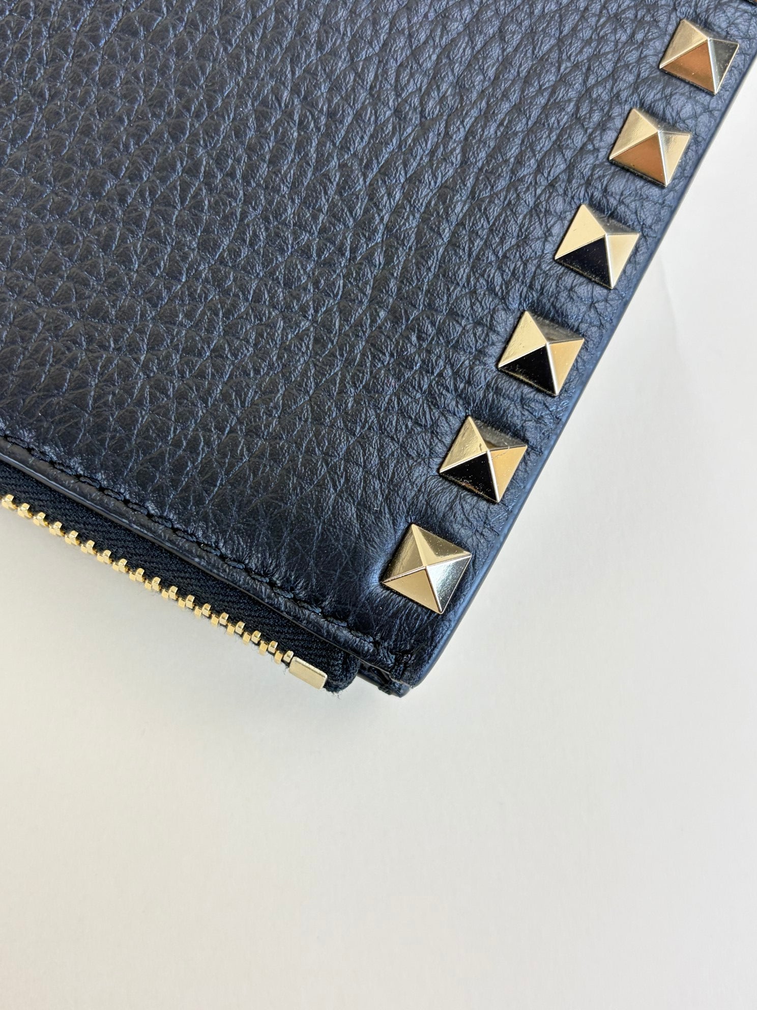 Valentino Black pebbled calfskin rockstud medium zip pouch