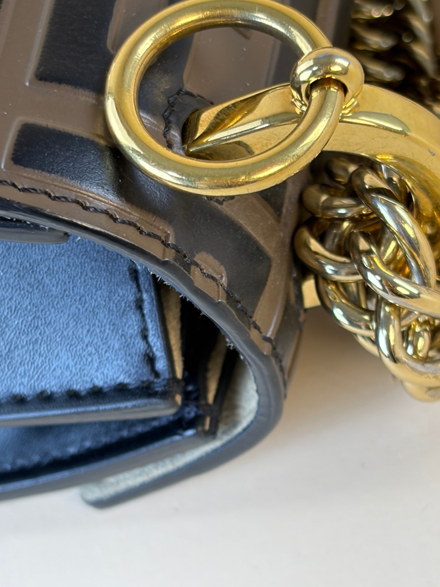 Fendi ff 1974 small Kan i black ff gold chain cross body