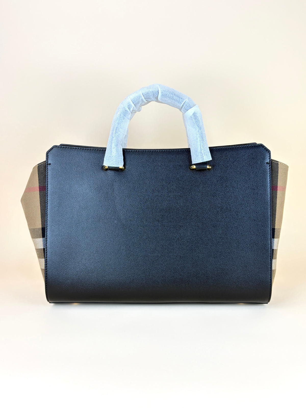 Burberry Black leather check canvas Banwell medium toty bag