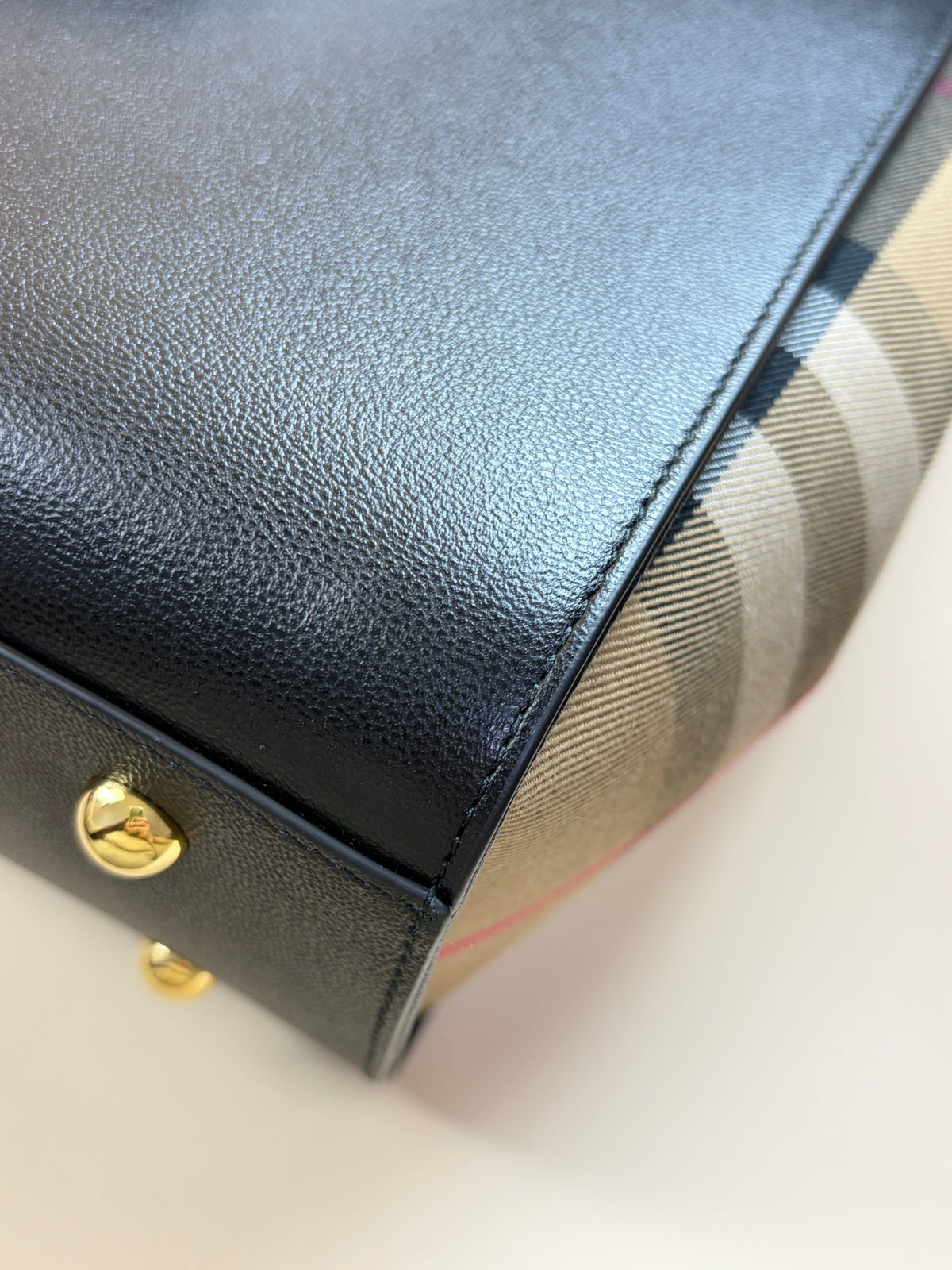 Burberry Black leather check canvas Banwell medium toty bag
