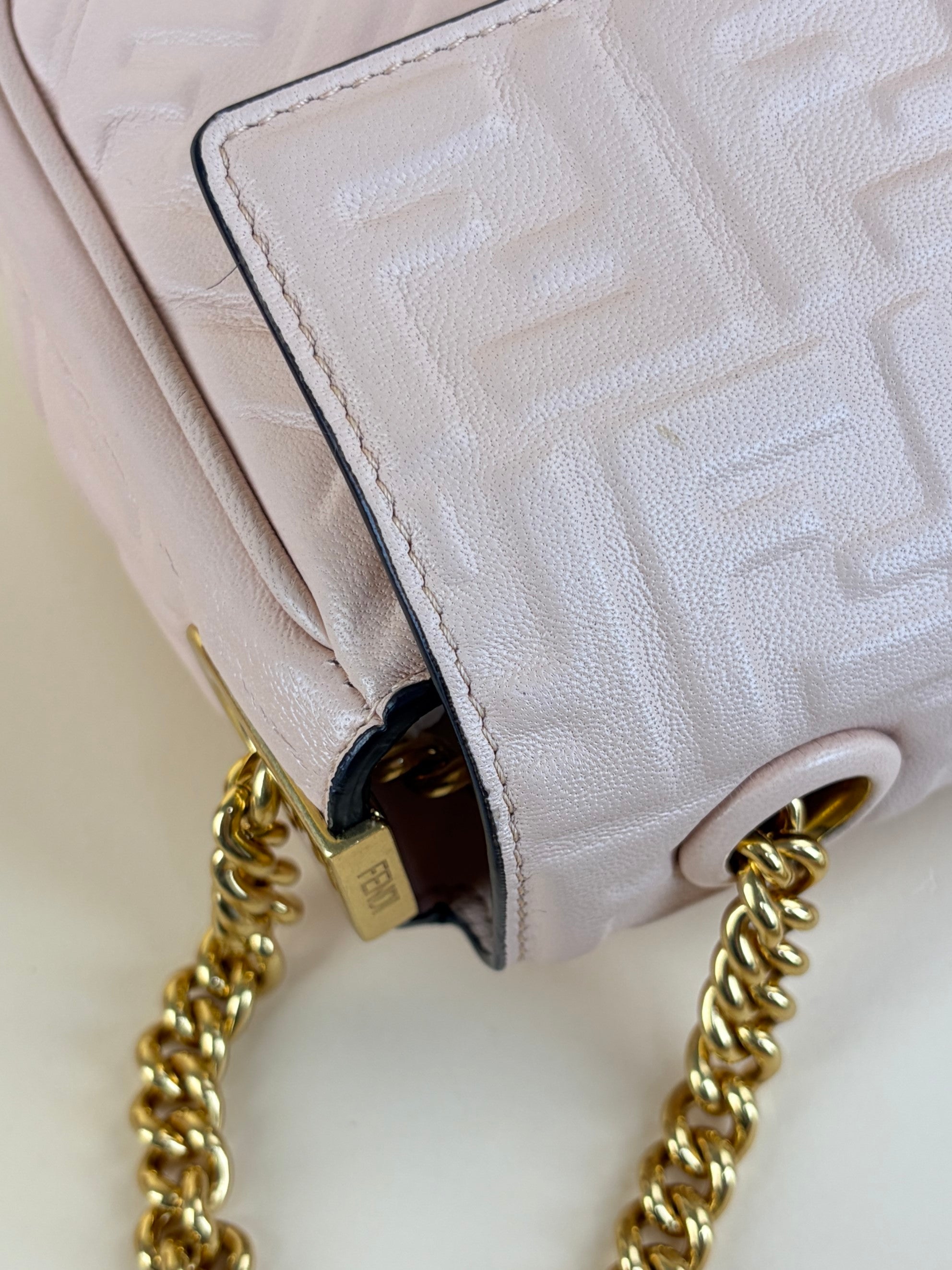 Fendi baby pink baguette chain midi shoulder bag