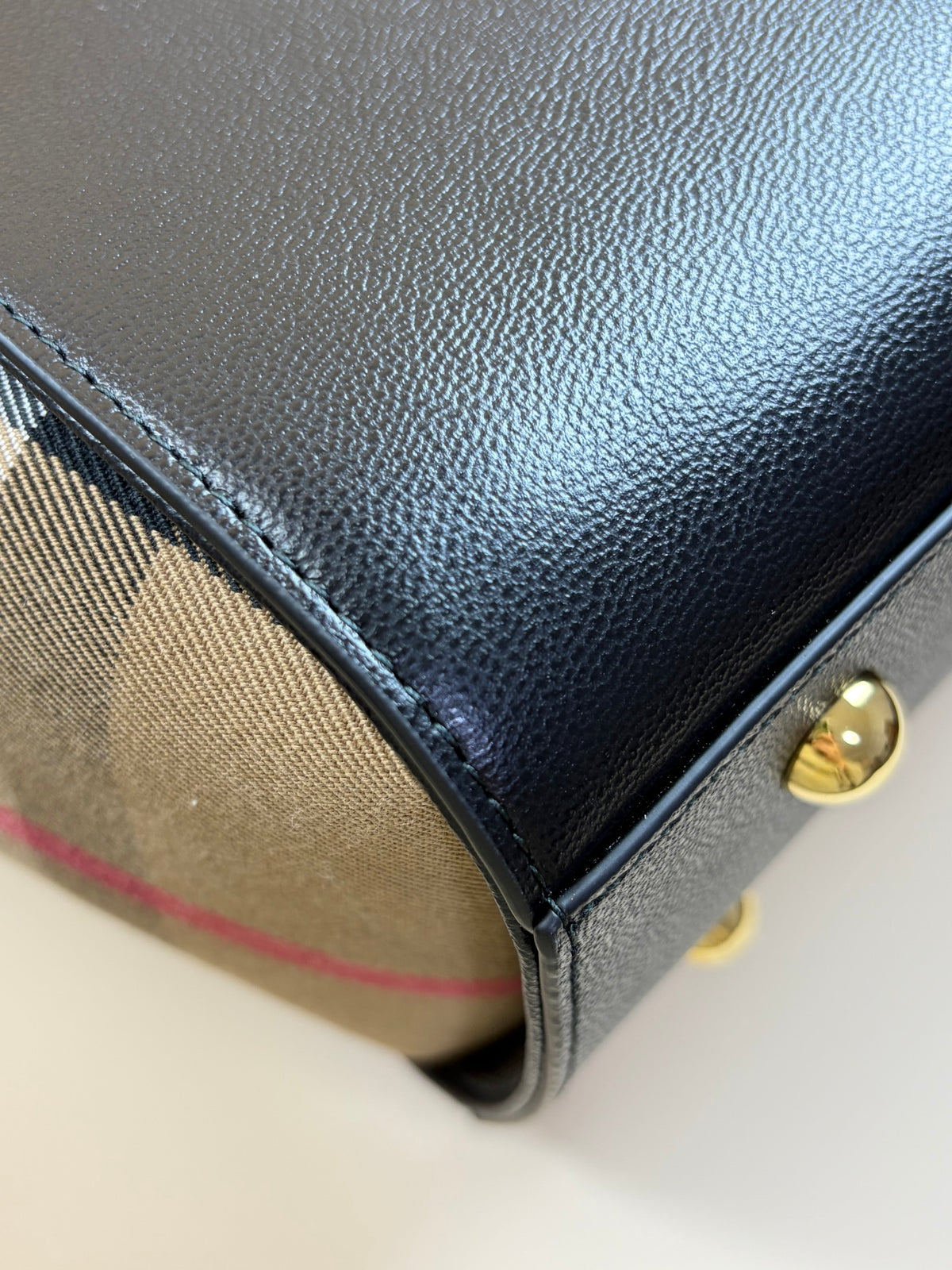 Burberry Black leather check canvas Banwell medium toty bag