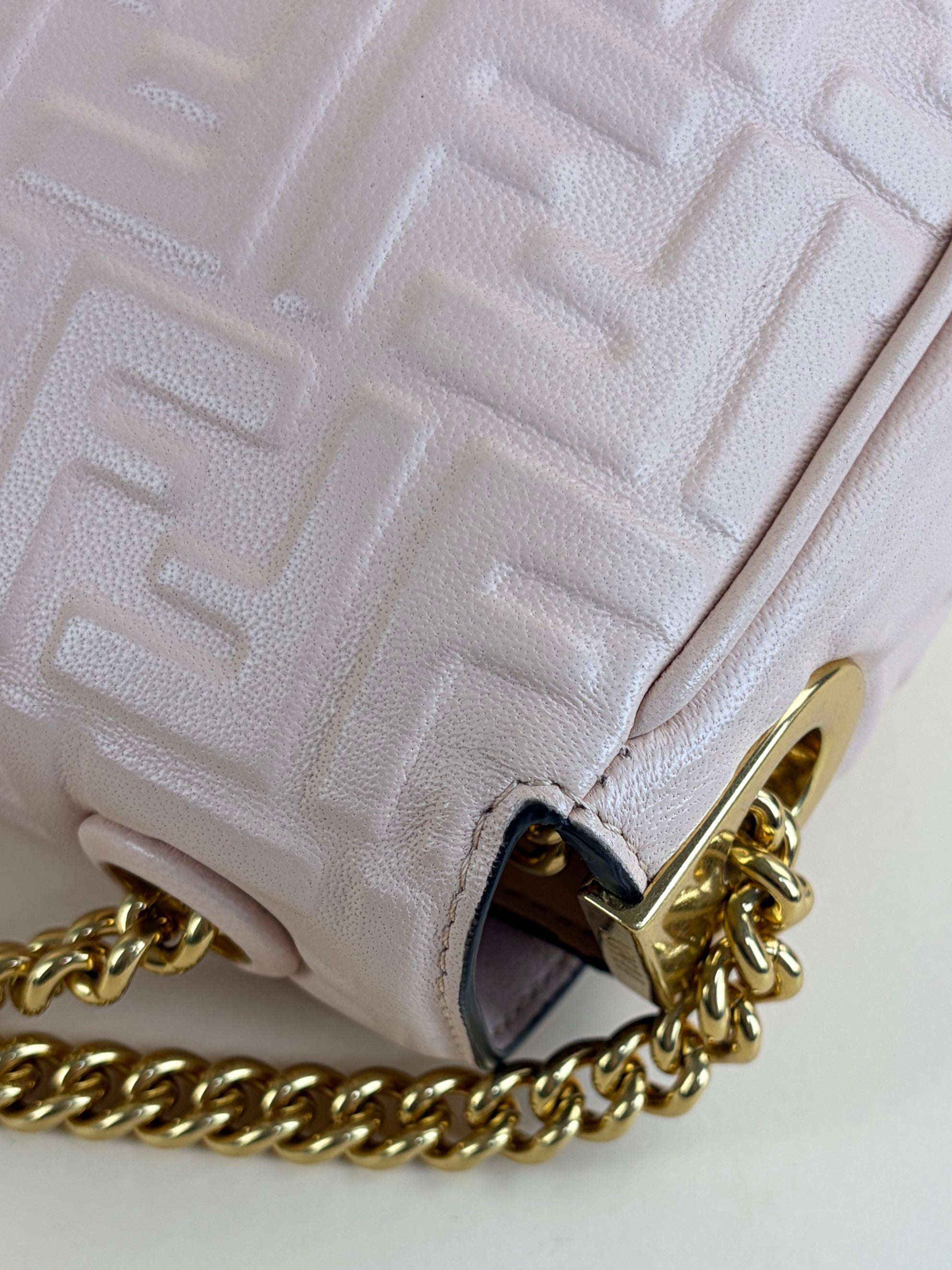 Fendi baby pink baguette chain midi shoulder bag