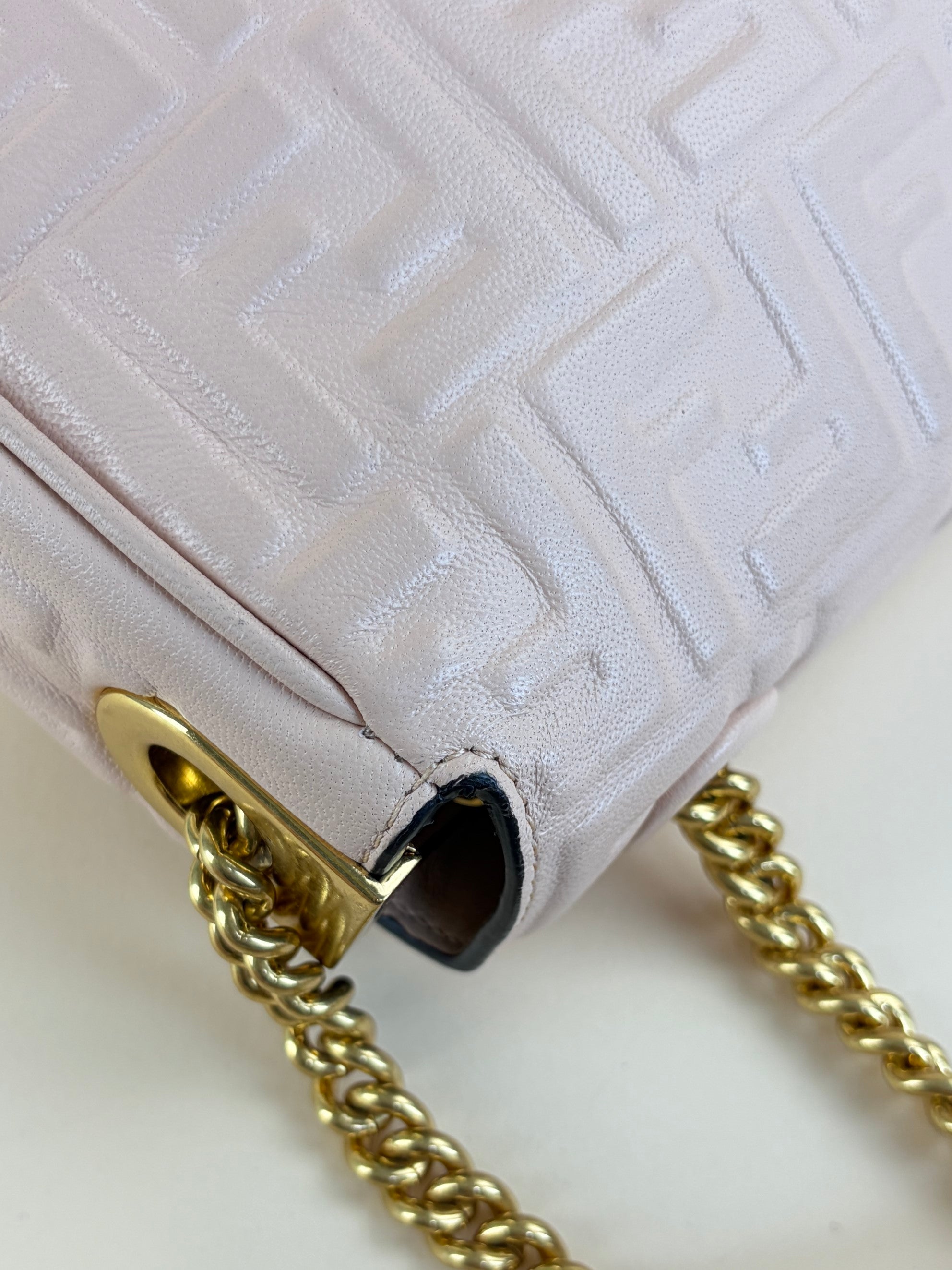 Fendi baby pink baguette chain midi shoulder bag