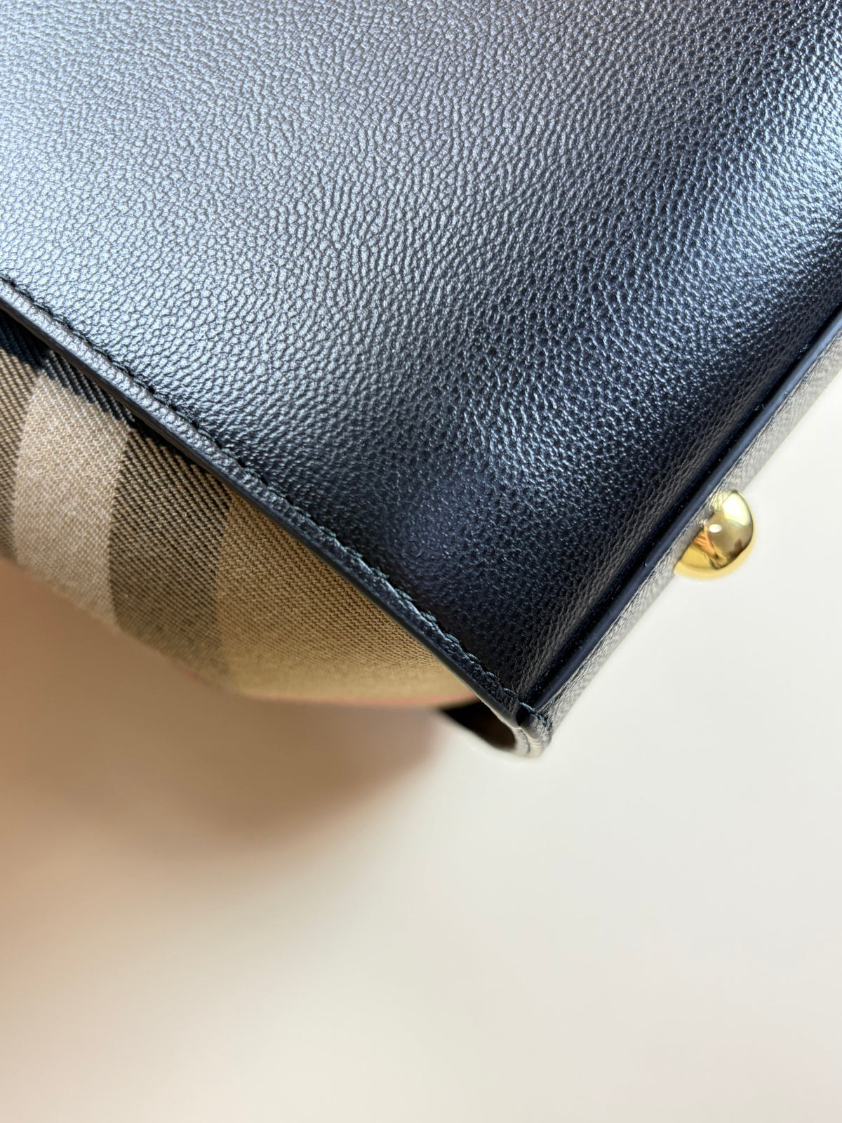 Burberry Black leather check canvas Banwell medium toty bag