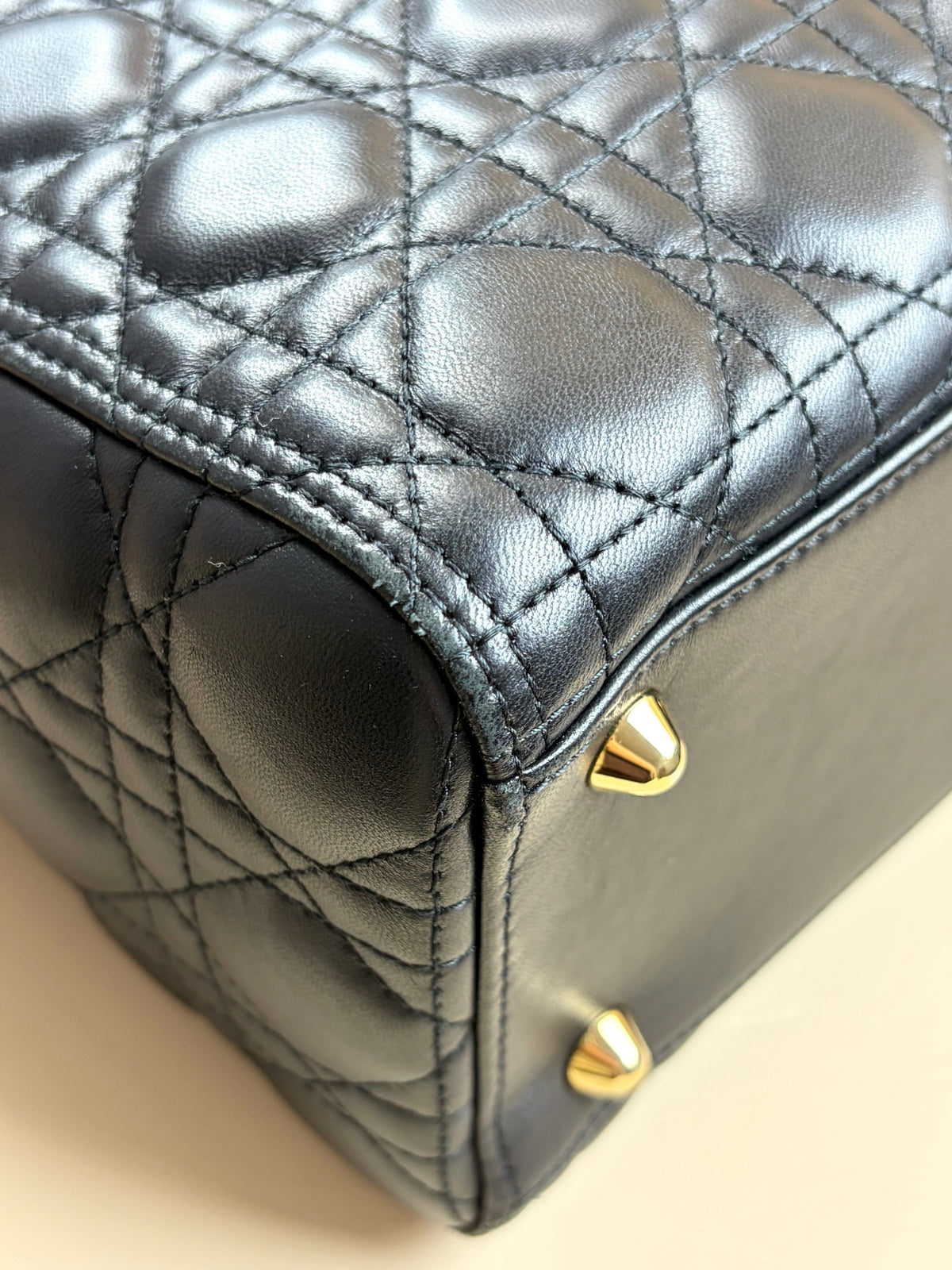 Christian Dior black cannage lambskin lady Dior  large bag
