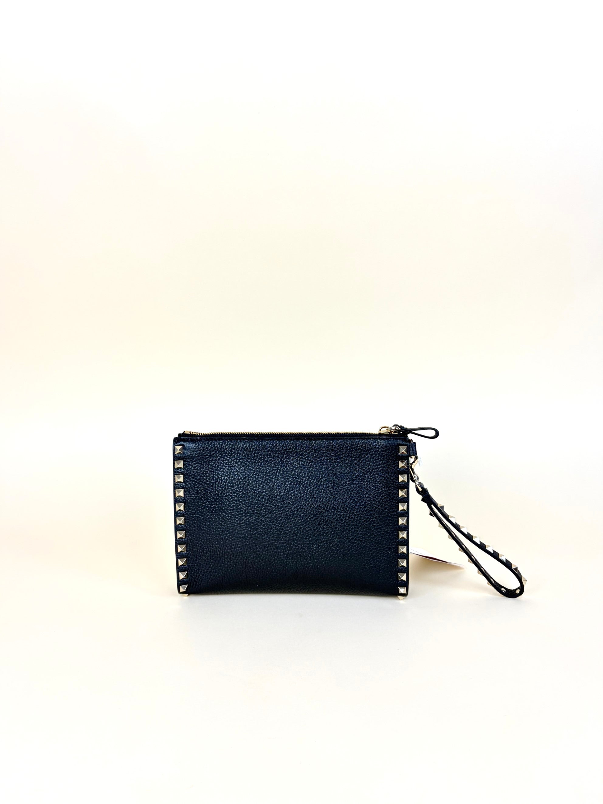 Valentino Black Pebbled Rockstud Zip Pouch
