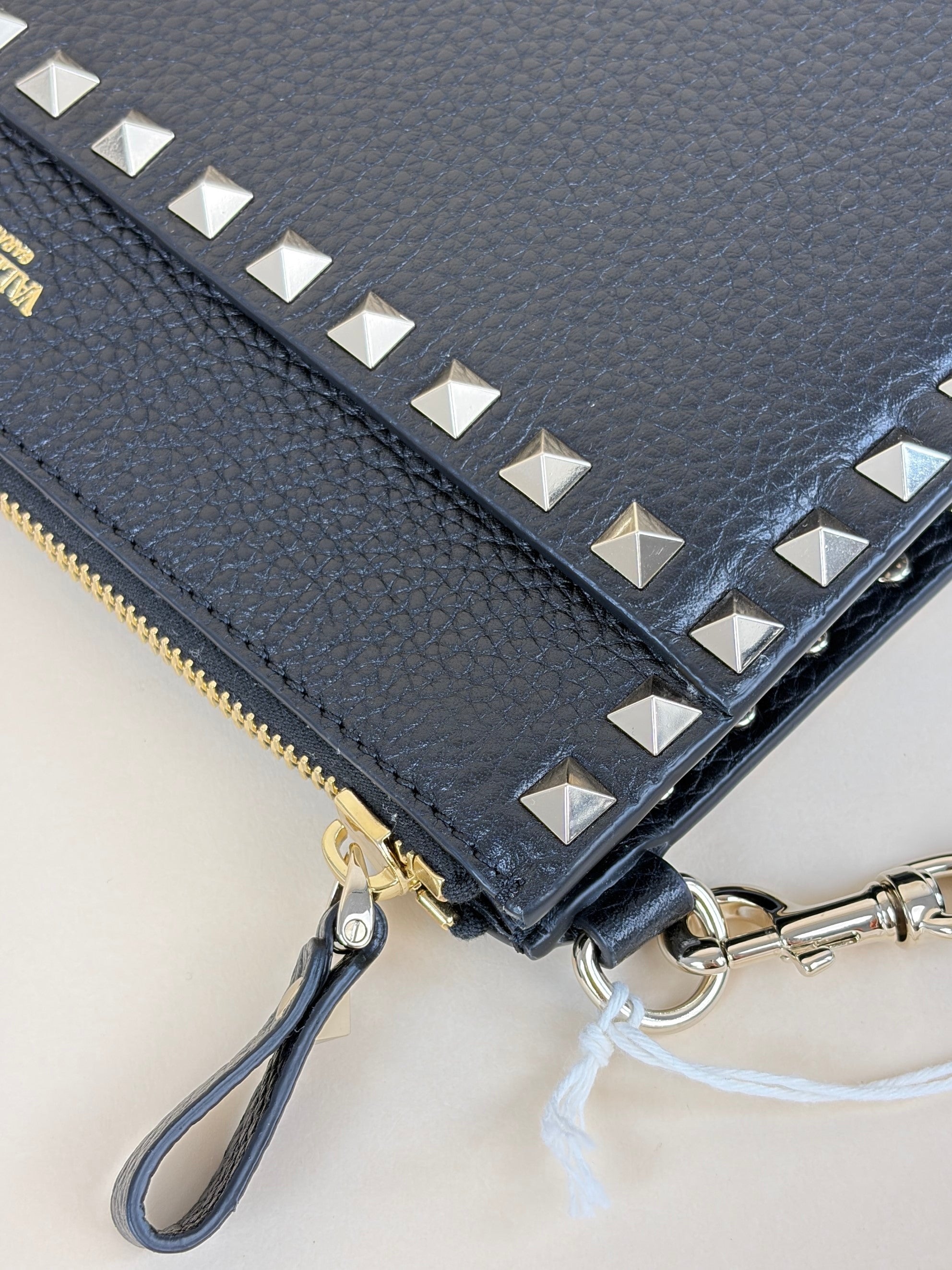 Valentino Black Pebbled Rockstud Zip Pouch