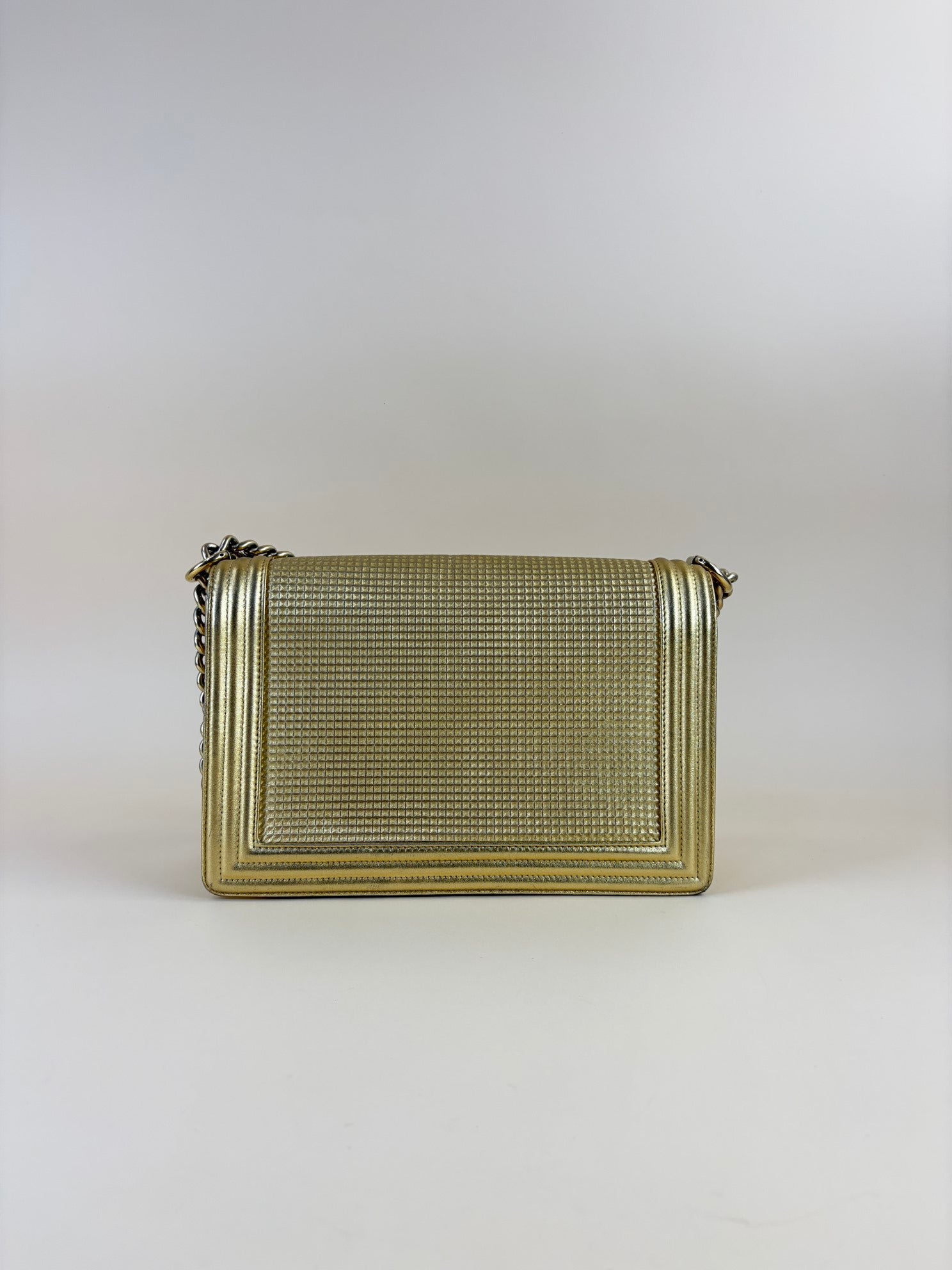 Chanel Metallic Gold Cabe Embossed Lambskin Boy Medium Bag