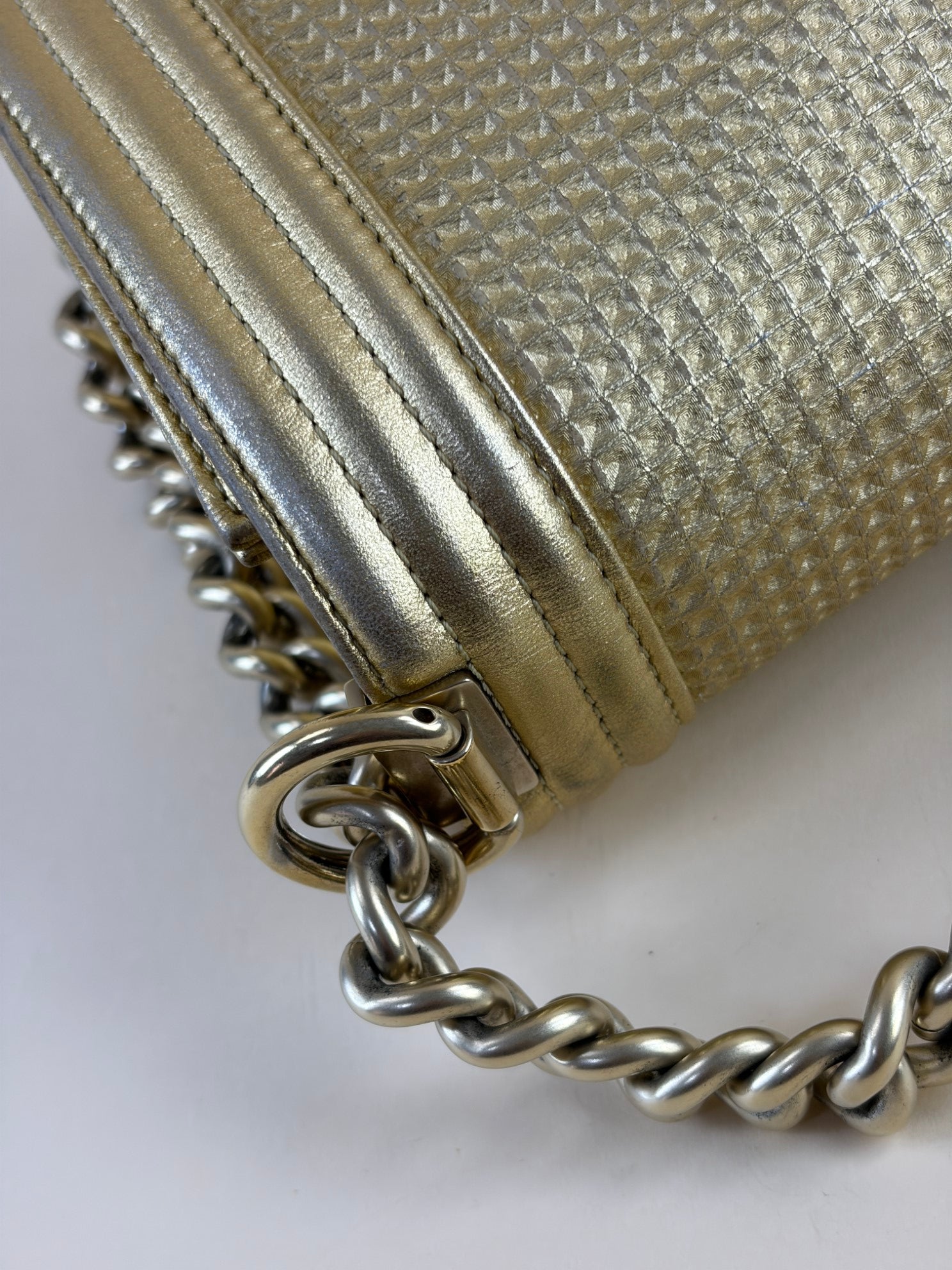 Chanel Metallic Gold Cabe Embossed Lambskin Boy Medium Bag