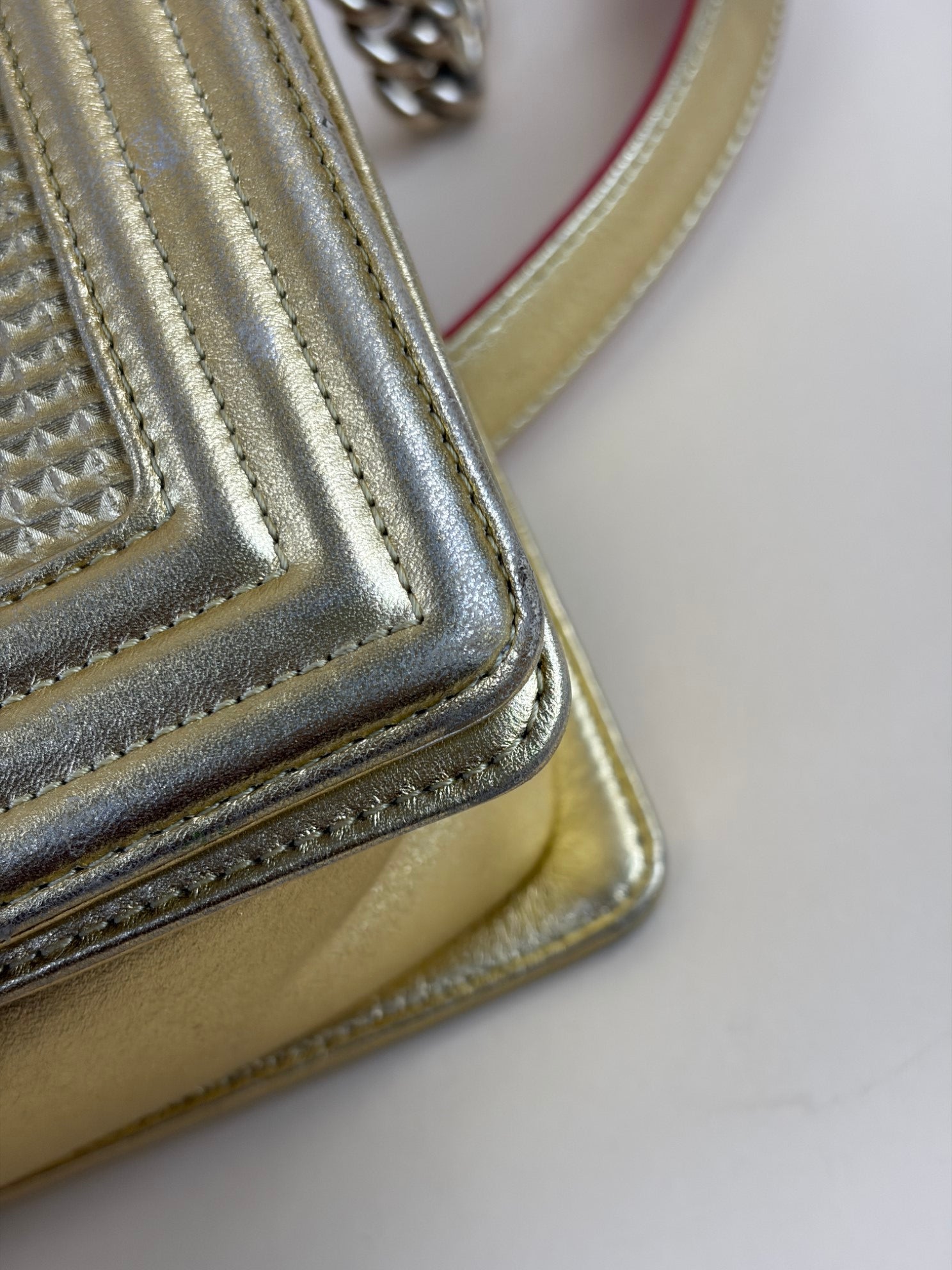 Chanel Metallic Gold Cabe Embossed Lambskin Boy Medium Bag