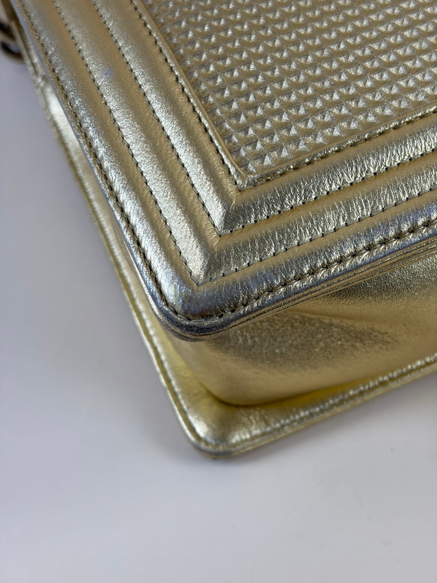 Chanel Metallic Gold Cabe Embossed Lambskin Boy Medium Bag