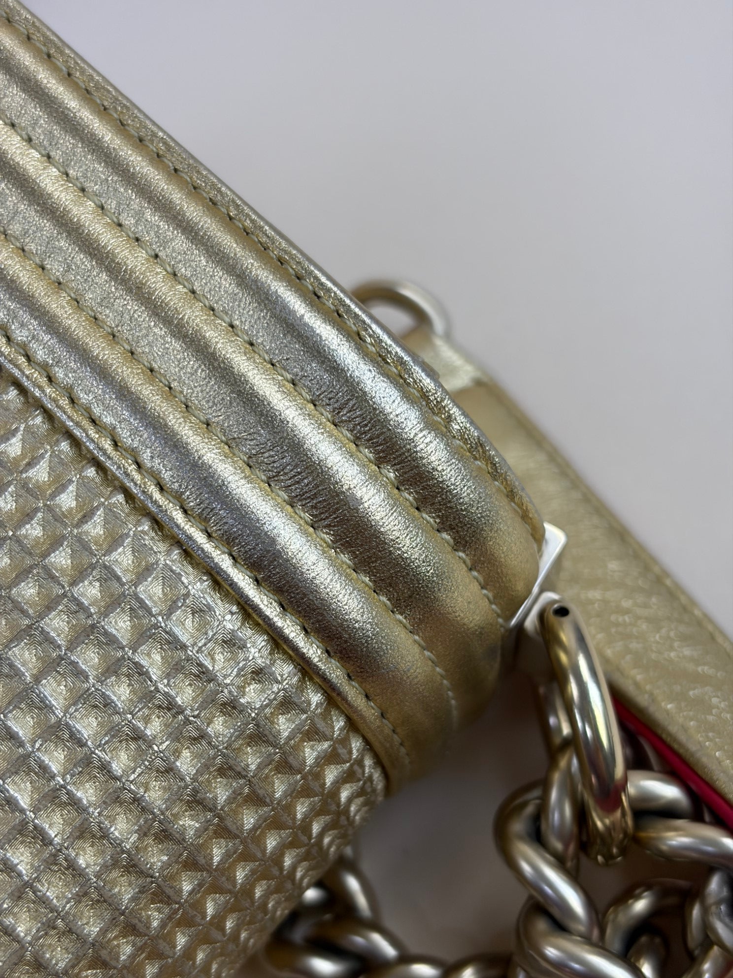 Chanel Metallic Gold Cabe Embossed Lambskin Boy Medium Bag