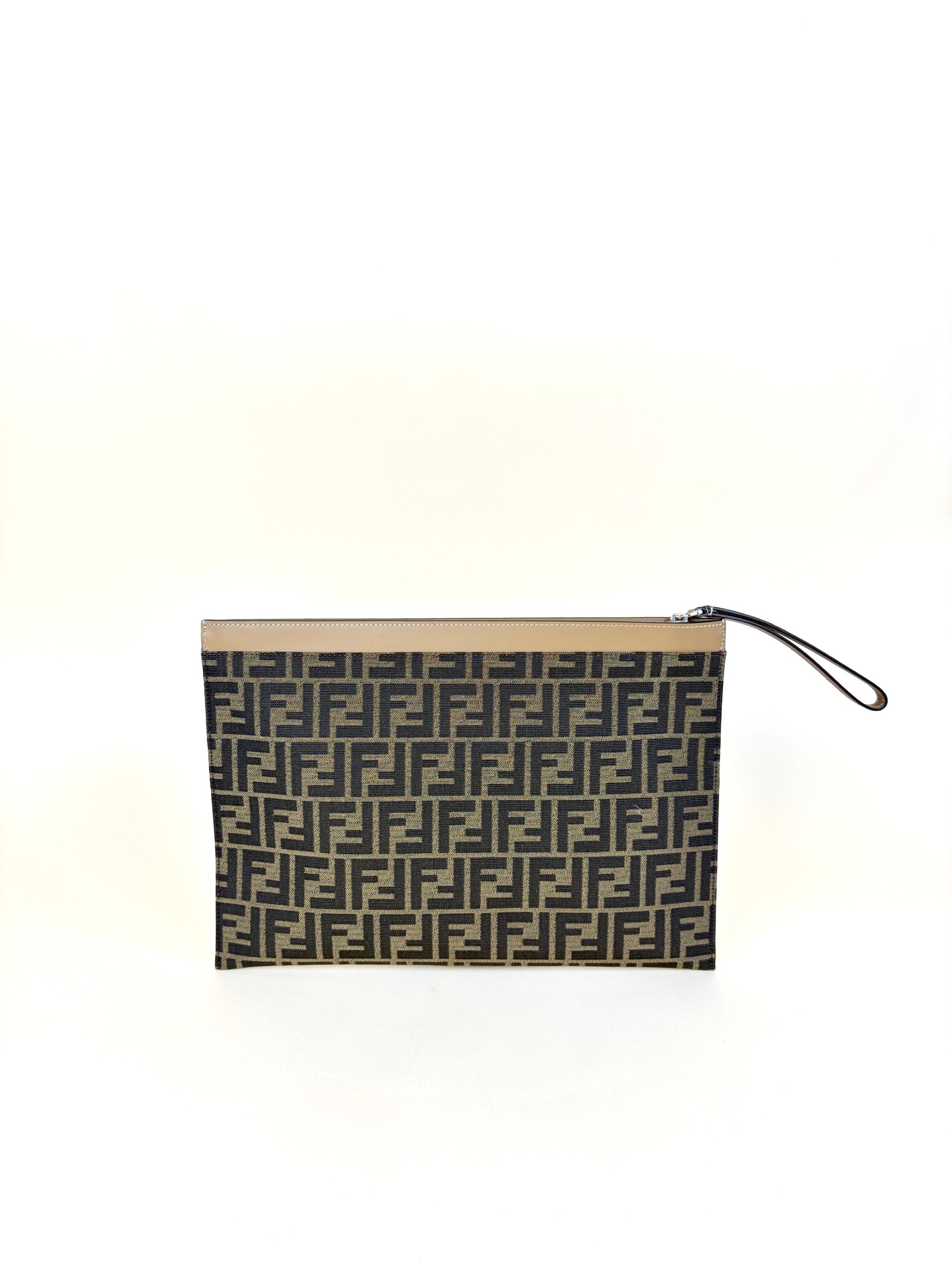 Fendi Brown FF Jacquard Fabric Large Flat Pouch