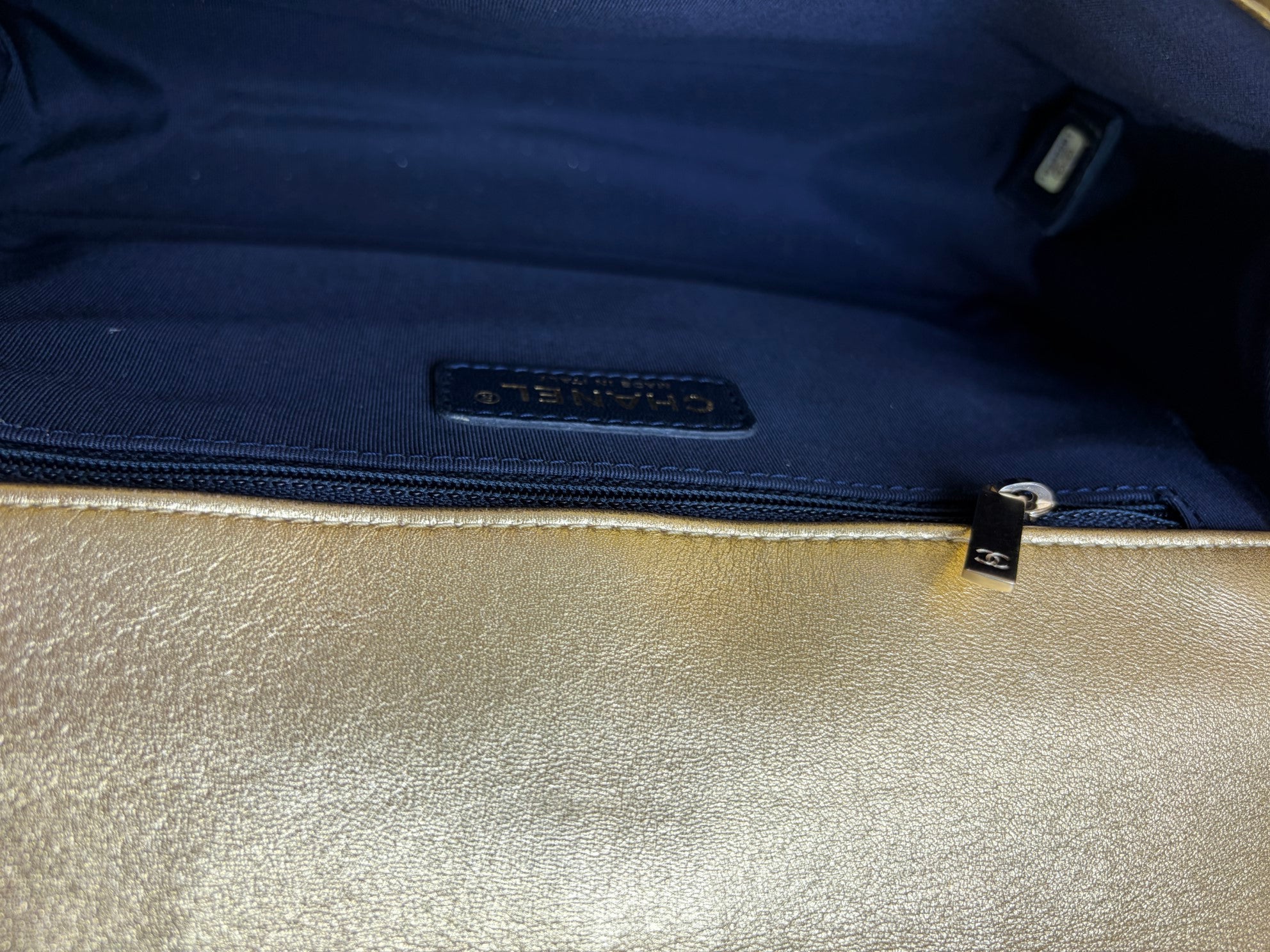 Chanel Metallic Gold Cabe Embossed Lambskin Boy Medium Bag