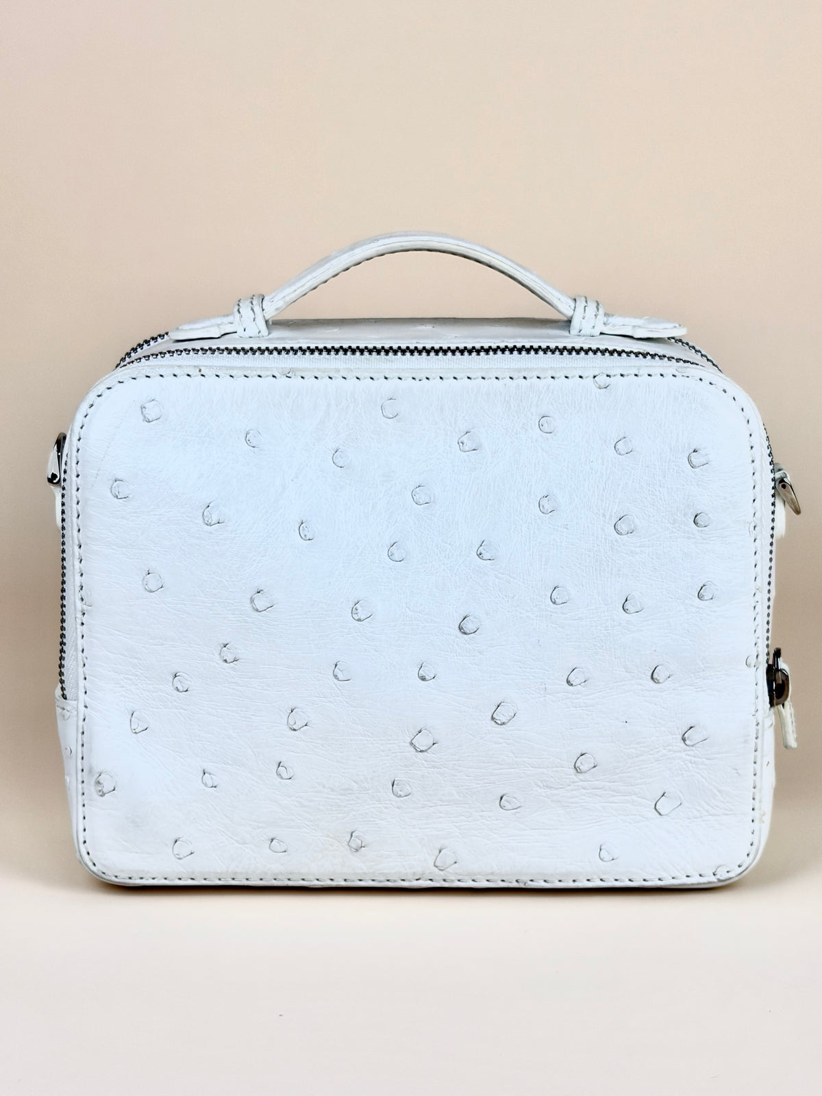 Loro piana white ostrich leather mini clui crossbody bag