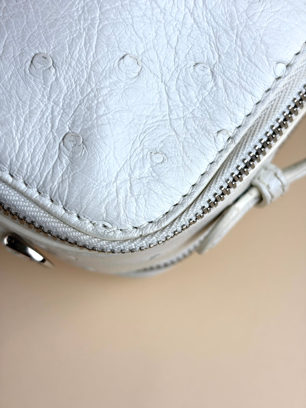 Loro piana white ostrich leather mini clui crossbody bag