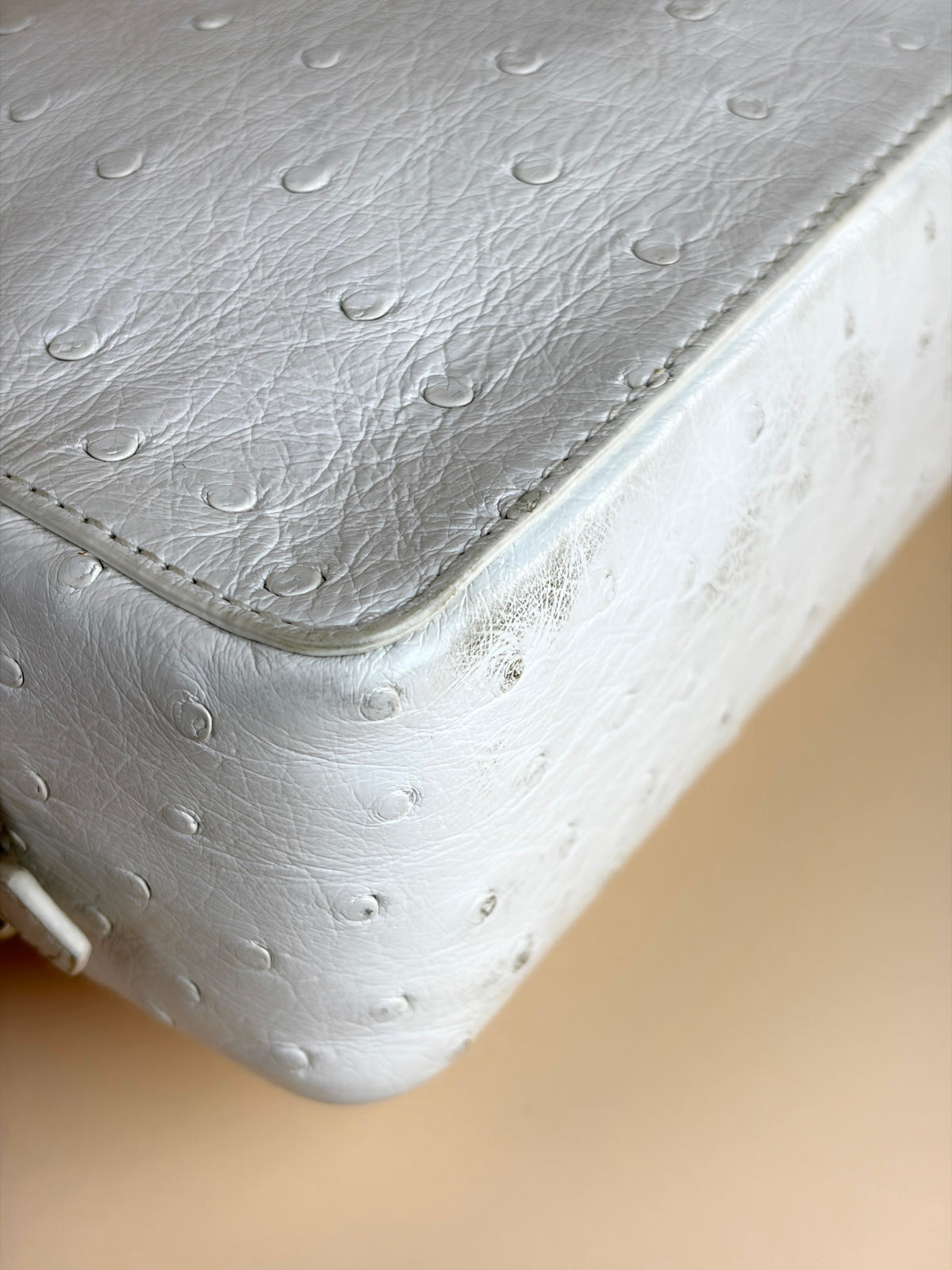 Loro piana white ostrich leather mini clui crossbody bag