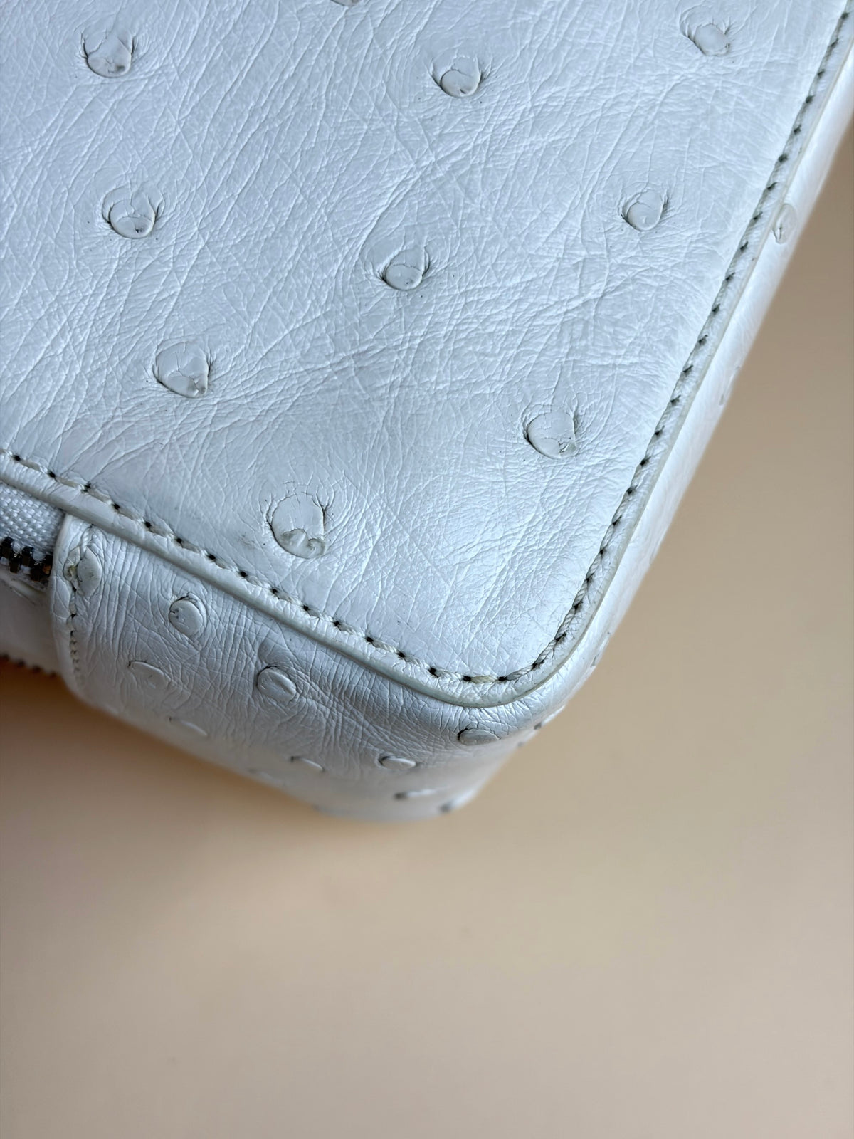 Loro piana white ostrich leather mini clui crossbody bag