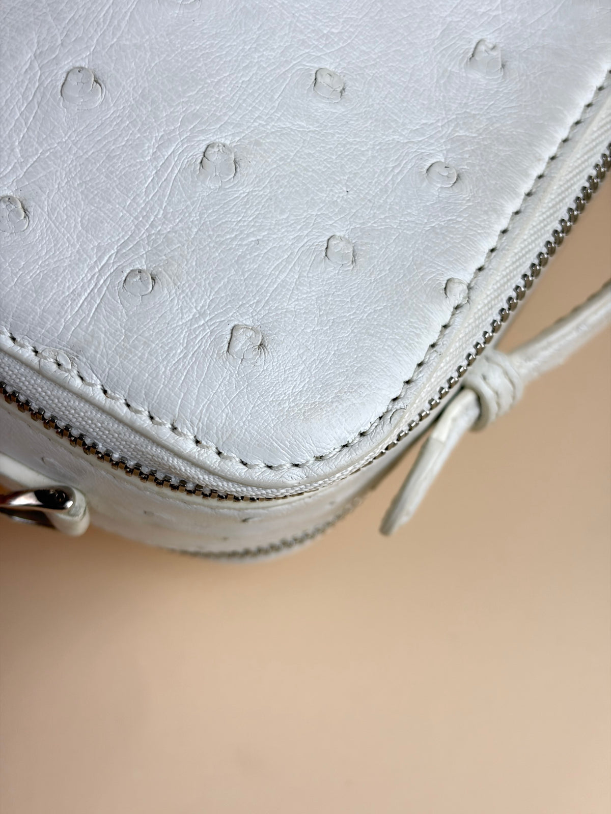 Loro piana white ostrich leather mini clui crossbody bag