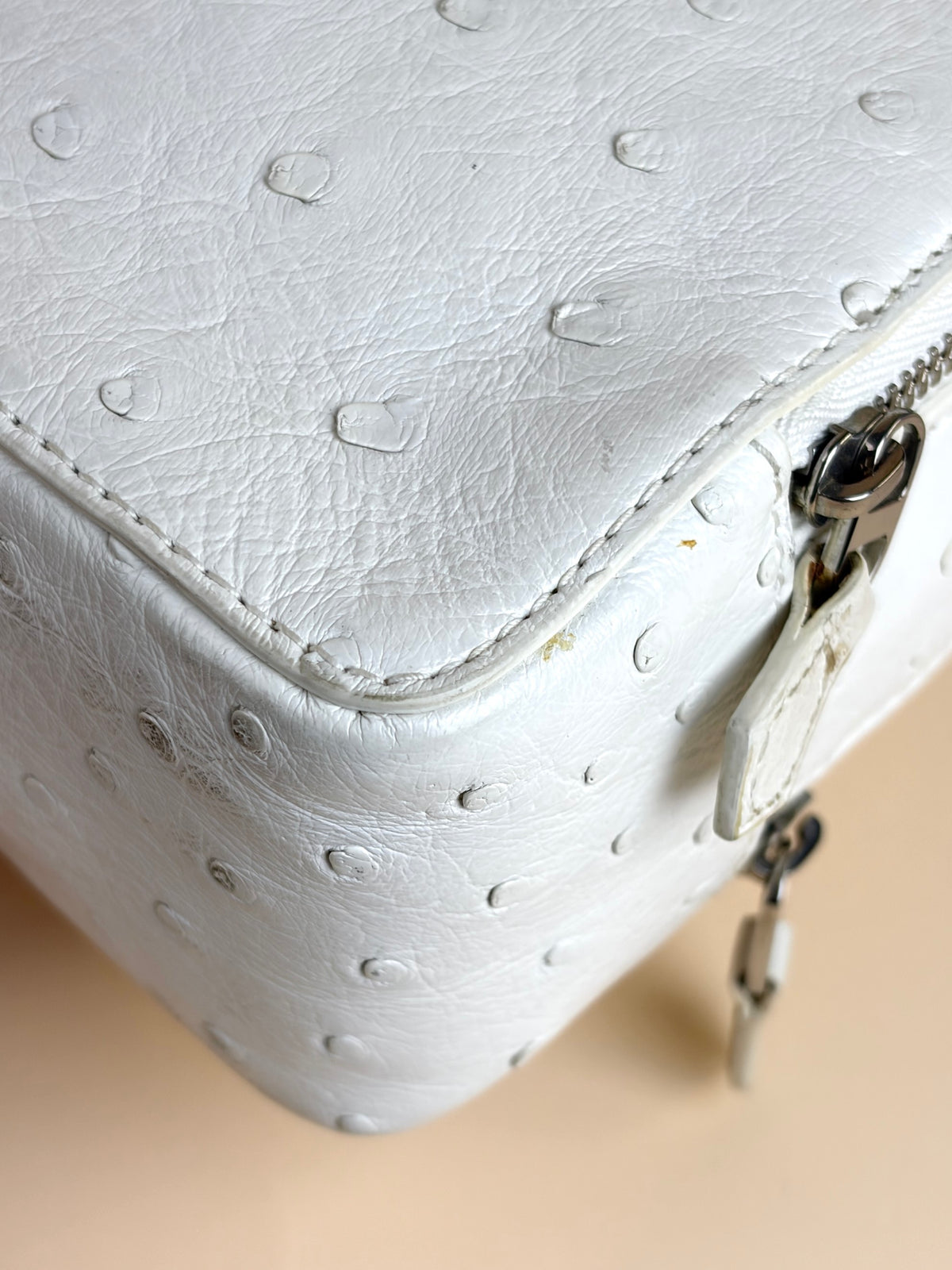 Loro piana white ostrich leather mini clui crossbody bag