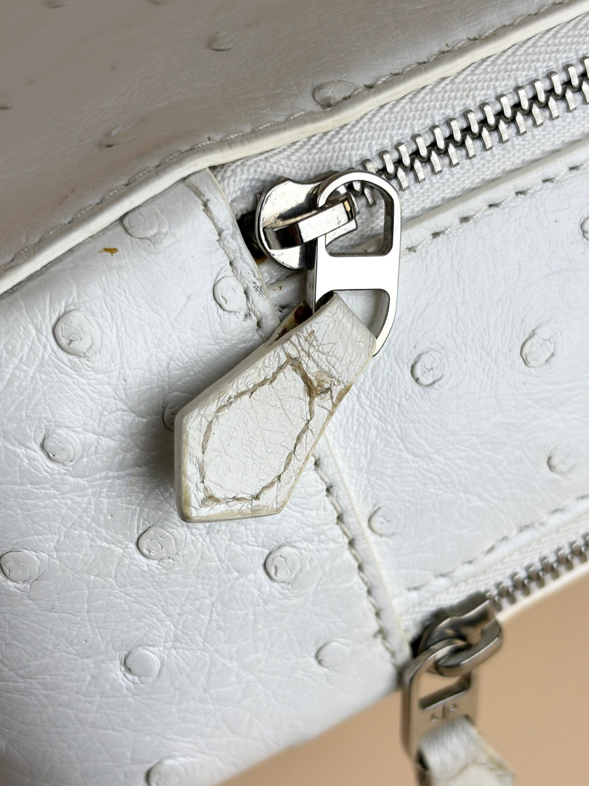 Loro piana white ostrich leather mini clui crossbody bag