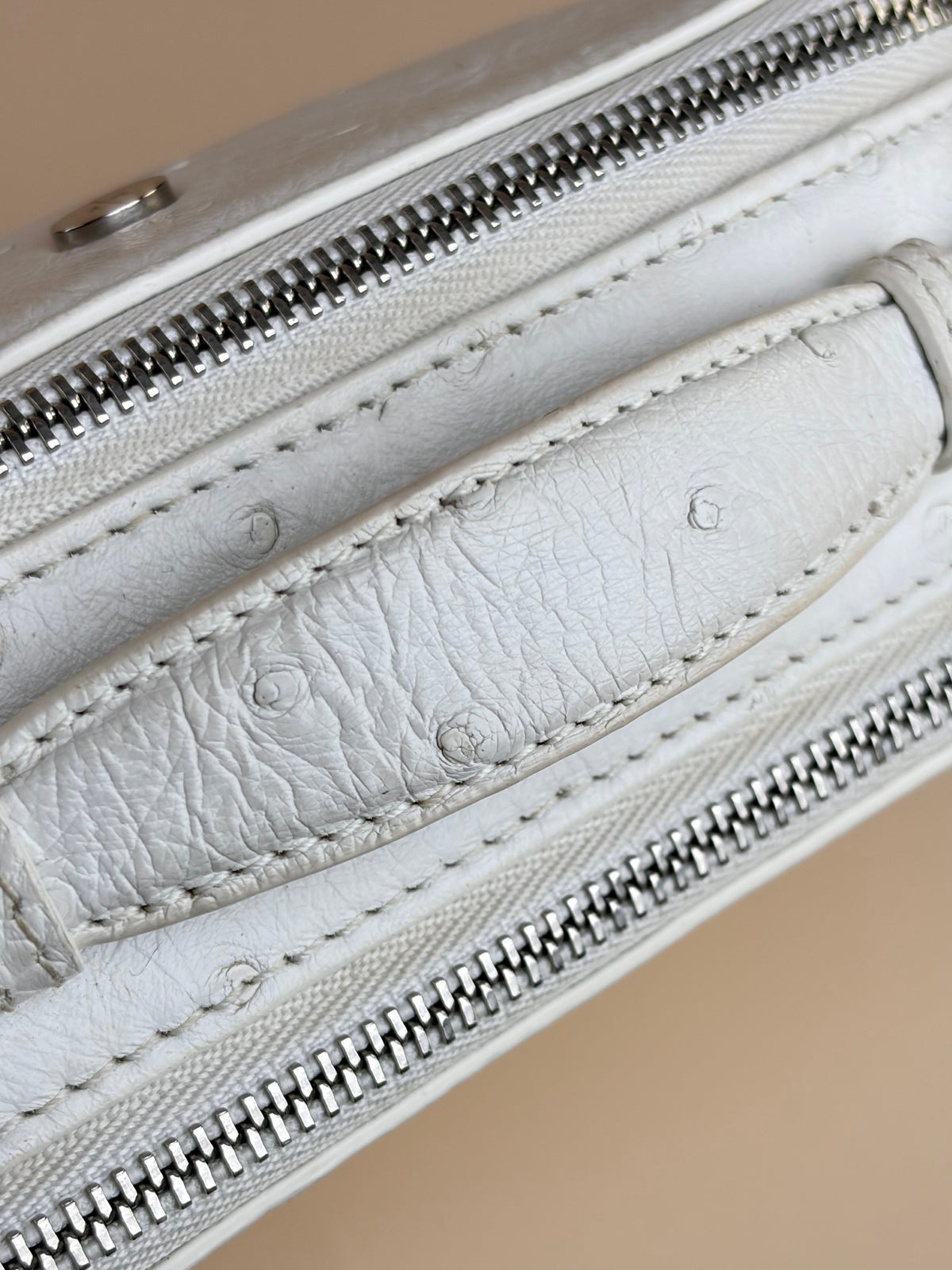 Loro piana white ostrich leather mini clui crossbody bag