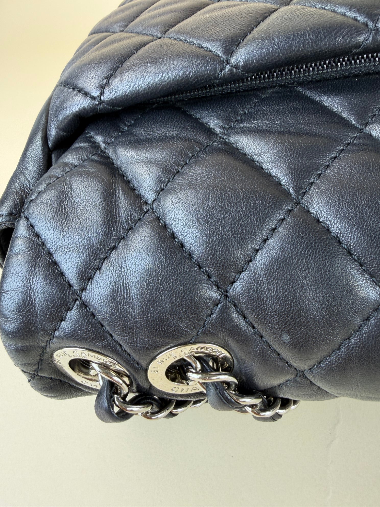 CHANEL black quilted lambskin leather coco rain jumbo flap bag