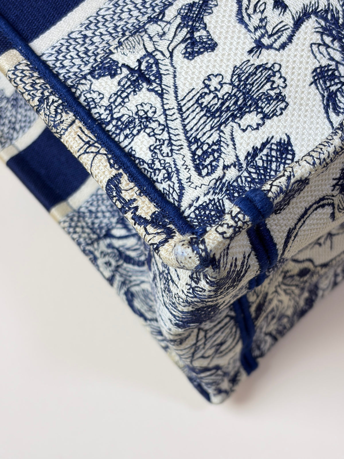 Christian Dior blue/white toile de Jouy reverse embroidery medium book tote bag