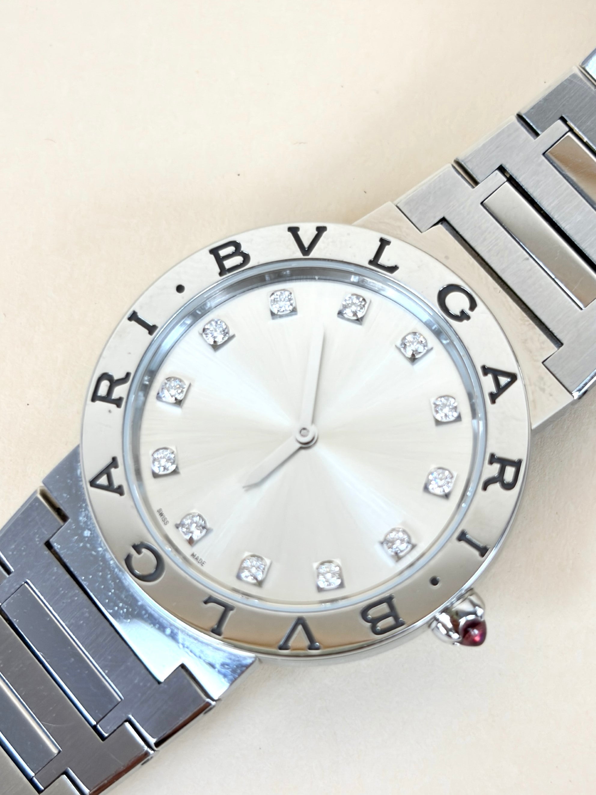 Bvlgari Stainless Steel Diamond Indexes Lady 33mm Quartz Watch