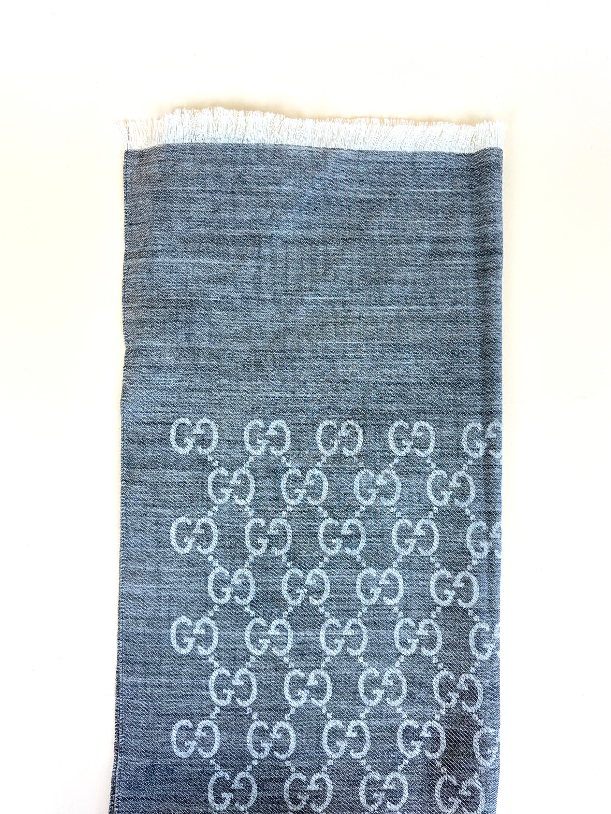 Gucci Light Grey GG Wool Silk Scarf