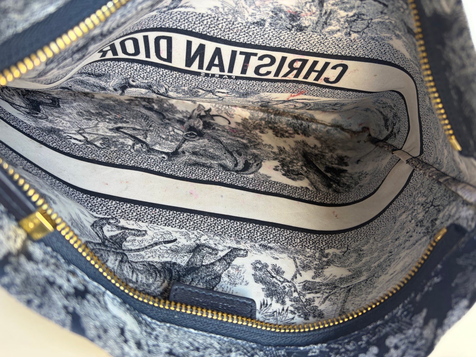 Christian Dior Navy Toile De Jouy Reverse Technical Fabric Travel Zipped Pouch