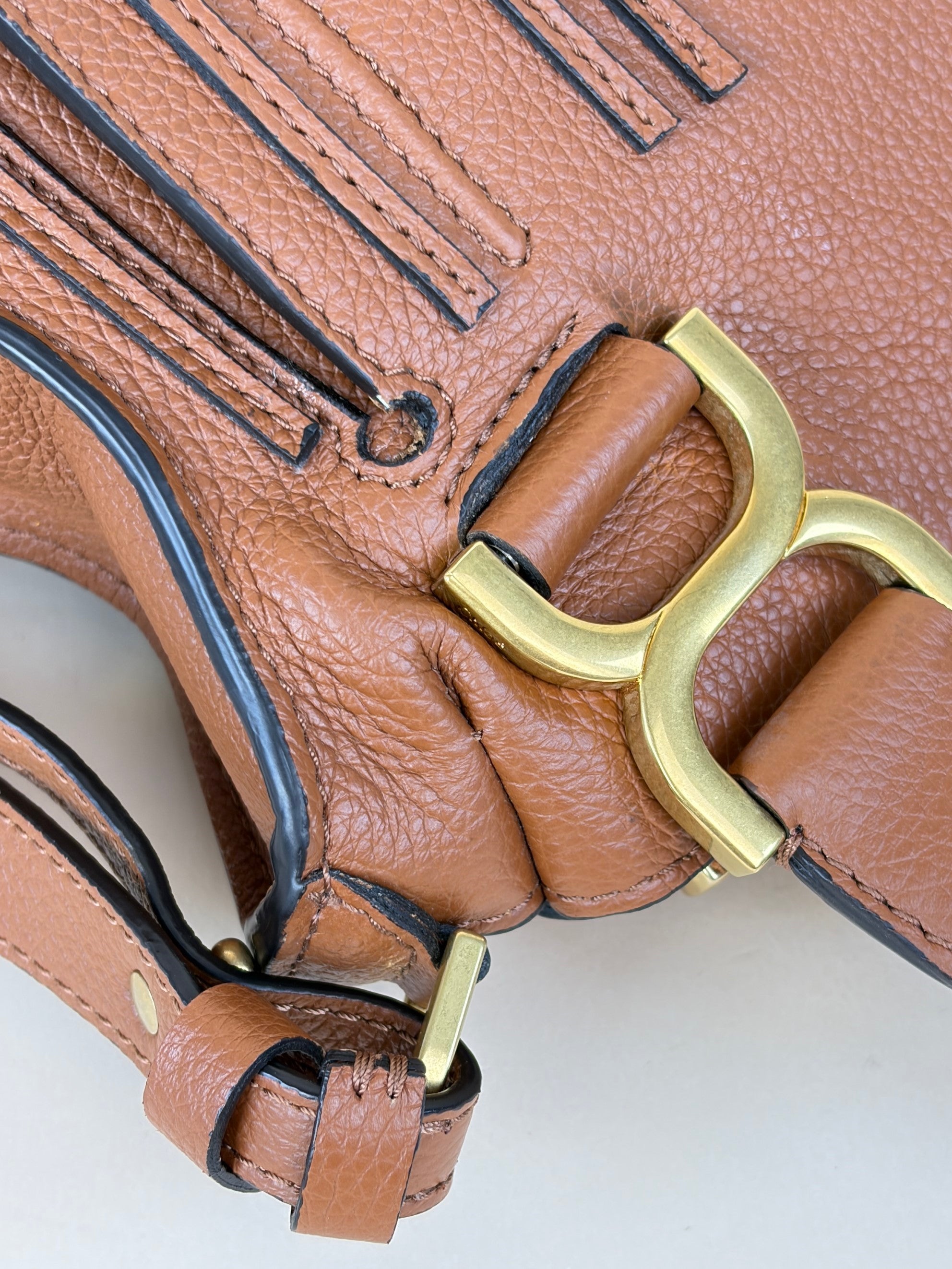 Chloe tan grained leather small Marcie shoulder bag