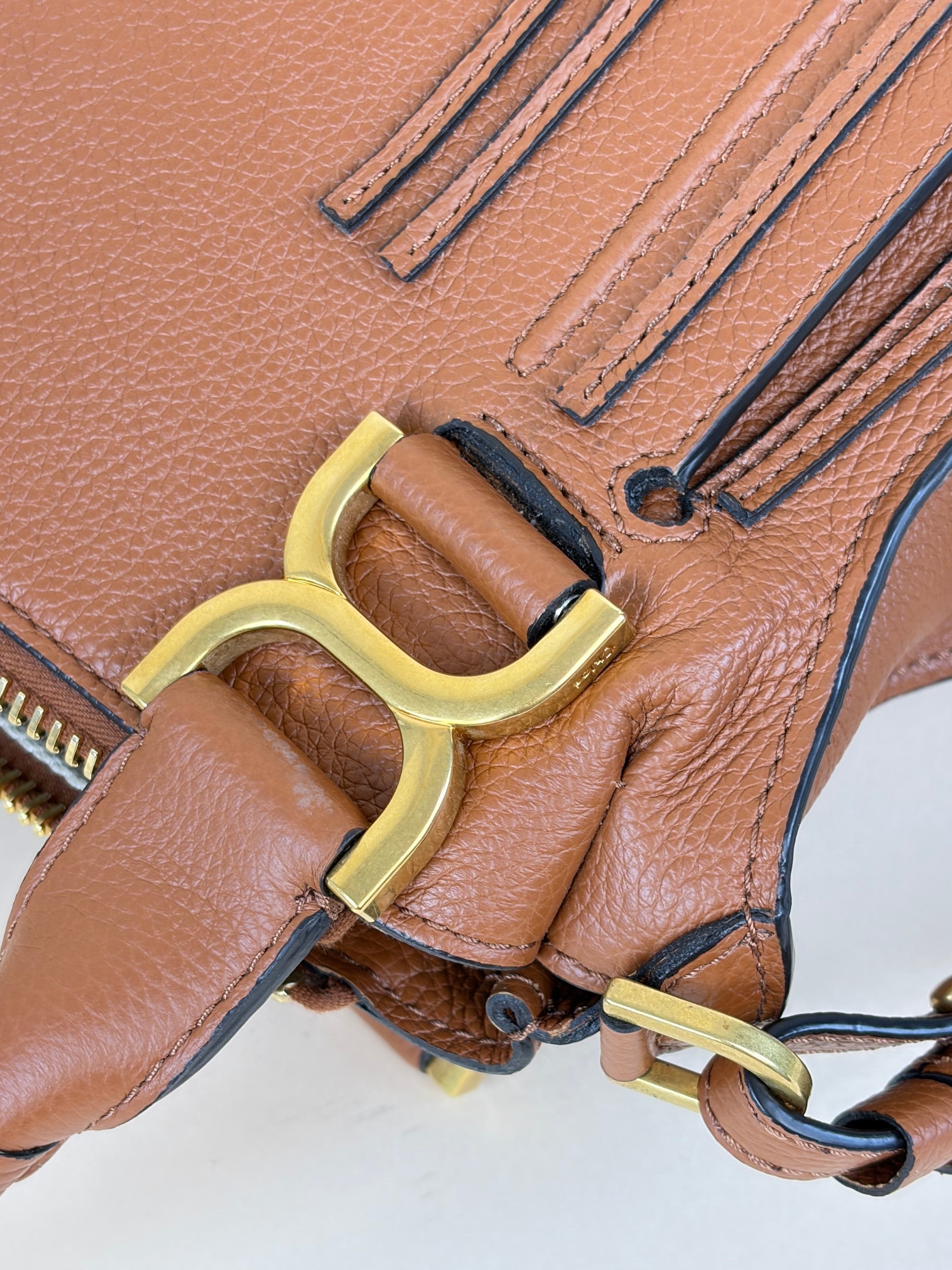 Chloe tan grained leather small Marcie shoulder bag
