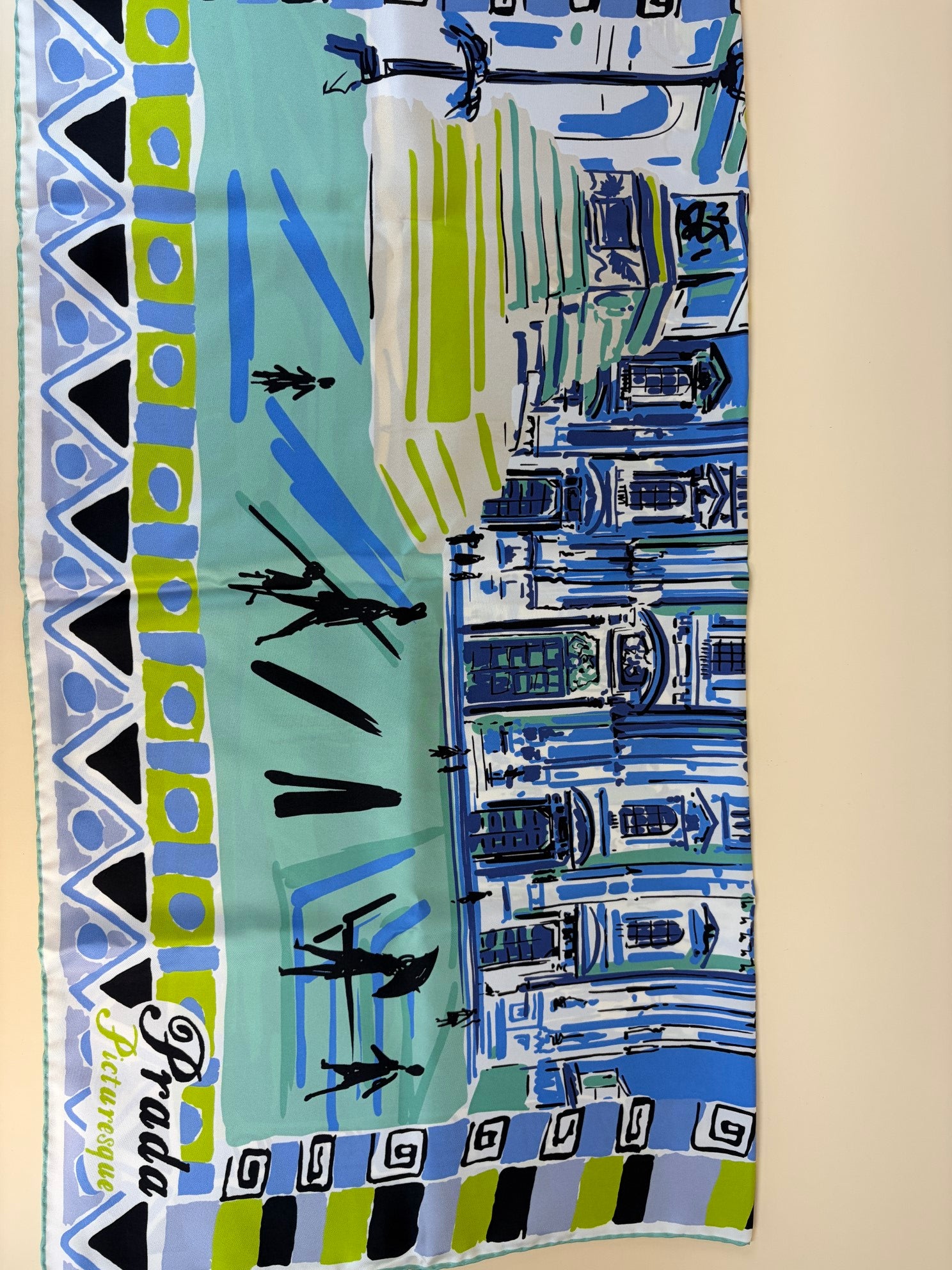 Prada Sky Blue Picturesque Milano Print Silk Foulard Scarf