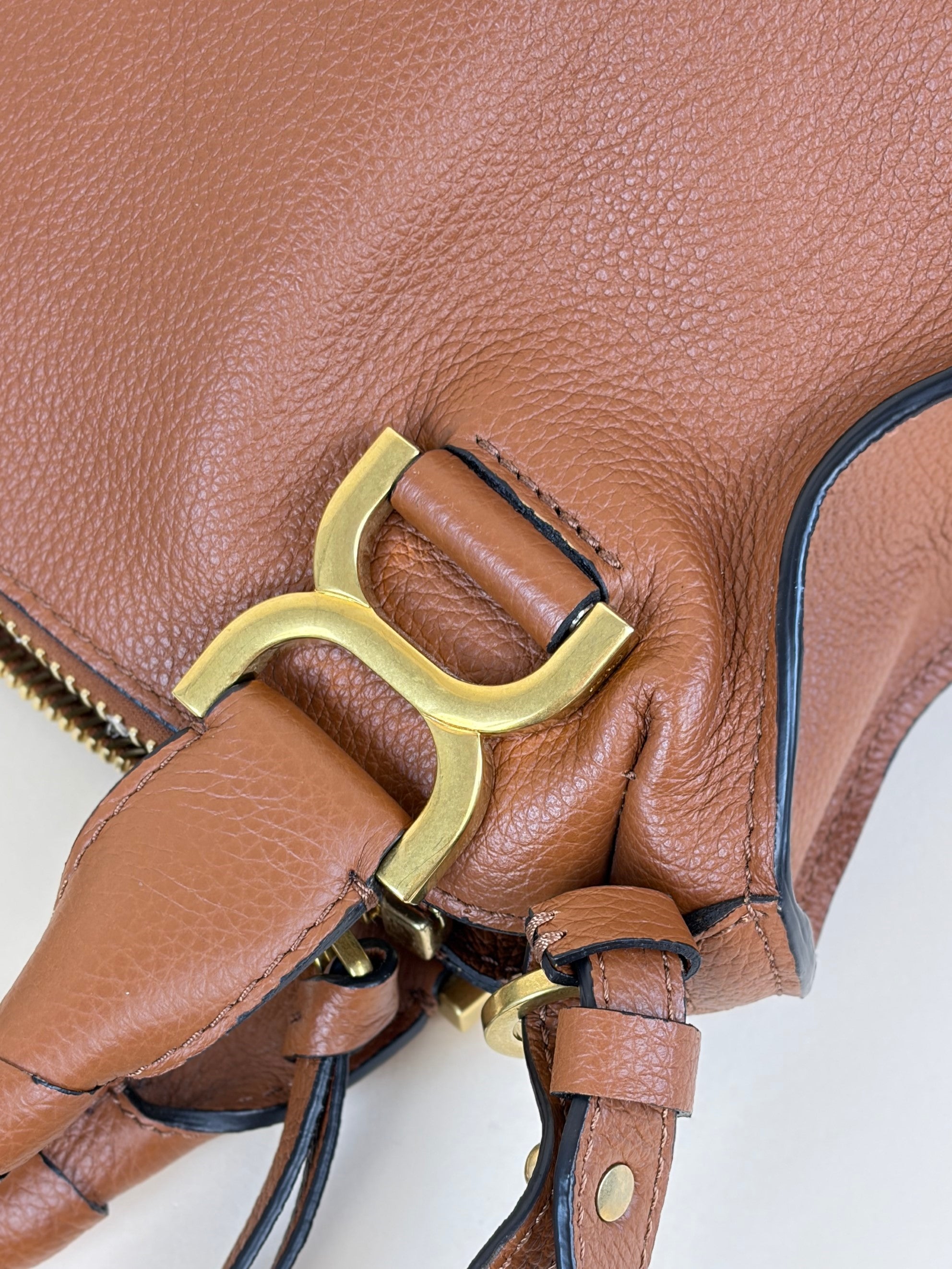 Chloe tan grained leather small Marcie shoulder bag