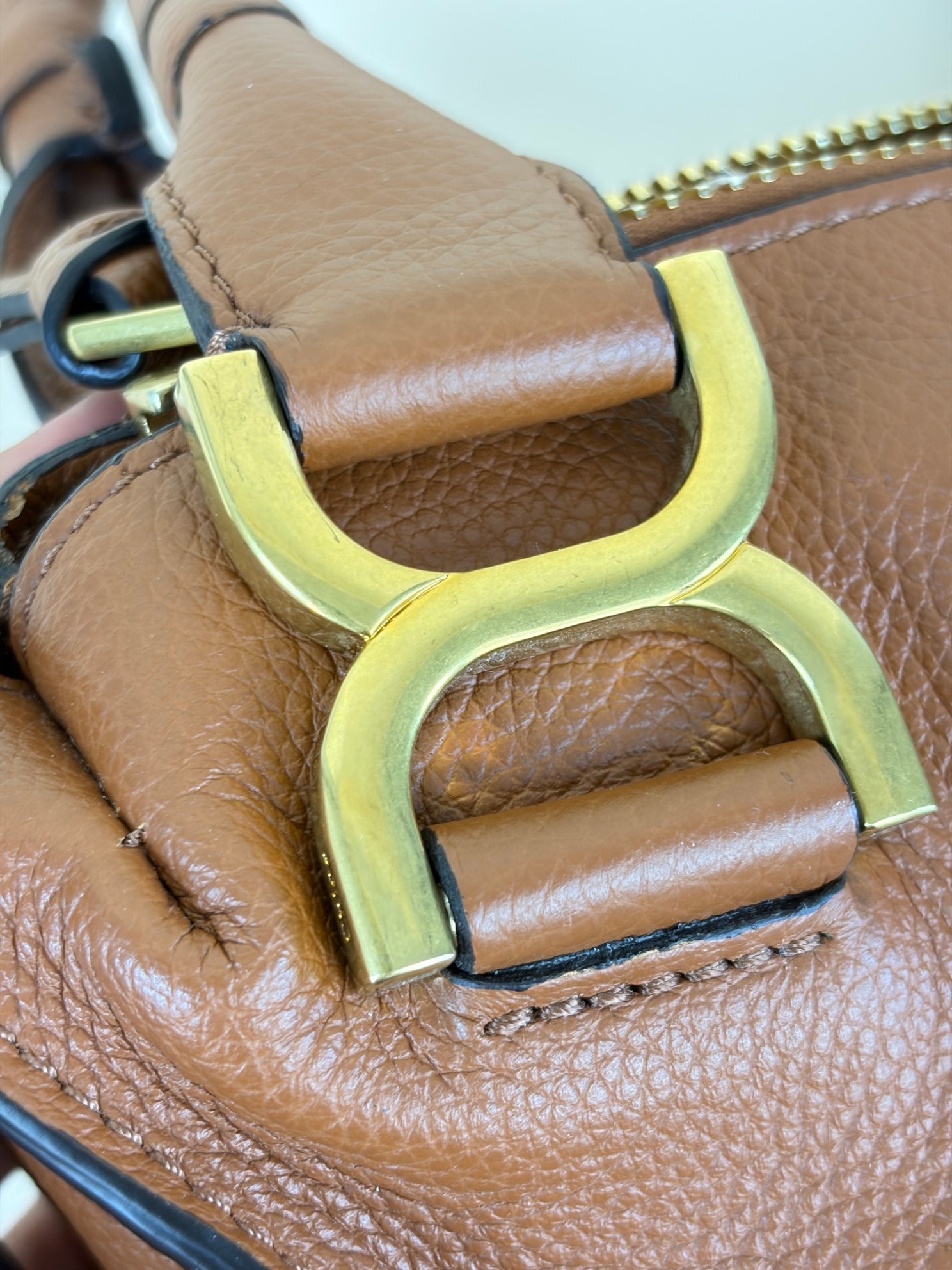Chloe tan grained leather small Marcie shoulder bag