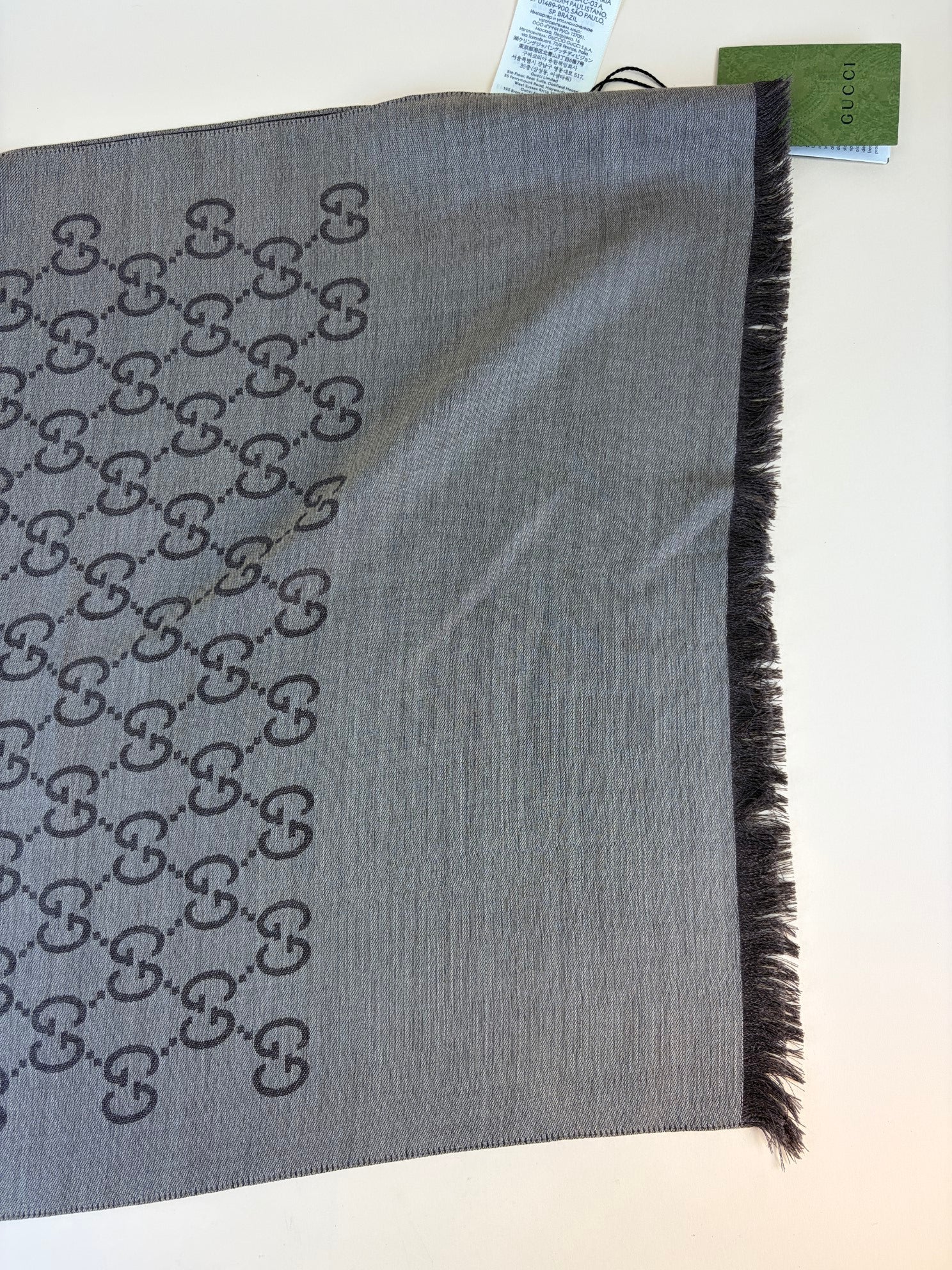 Gucci grey/brown GG Monogram Silk Wool Scarf