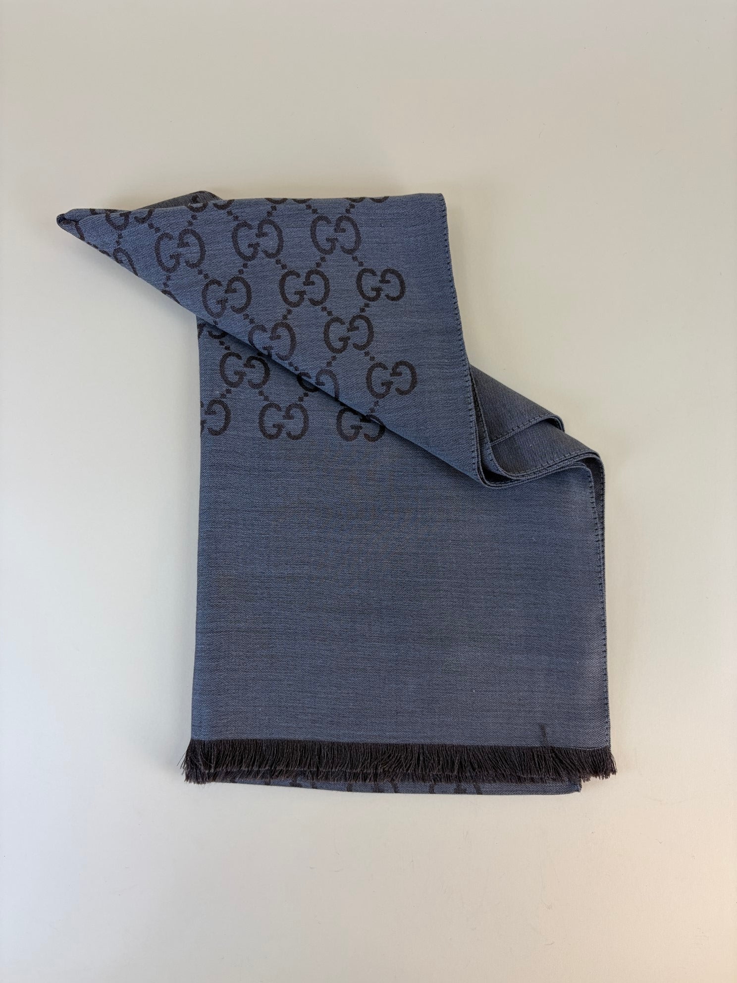 Gucci grey/brown GG Monogram Silk Wool Scarf