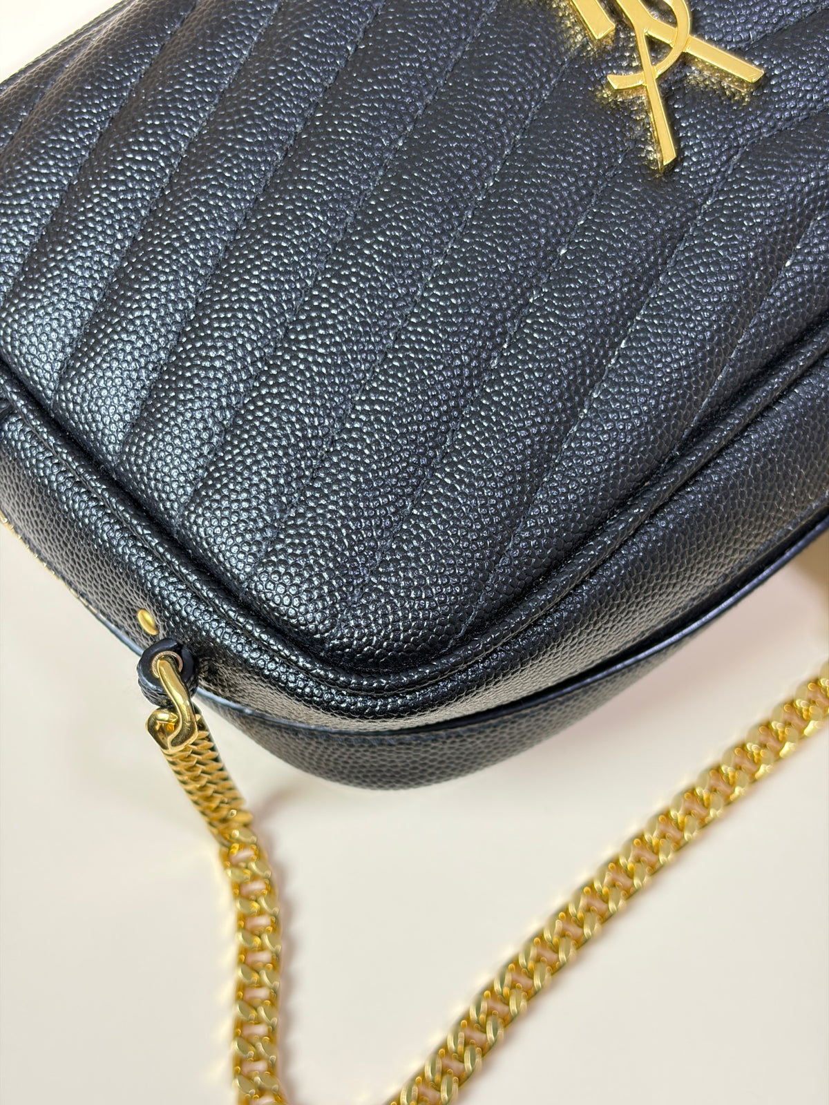 YSL Black grain de padre leather mini Lou Camera calfskin