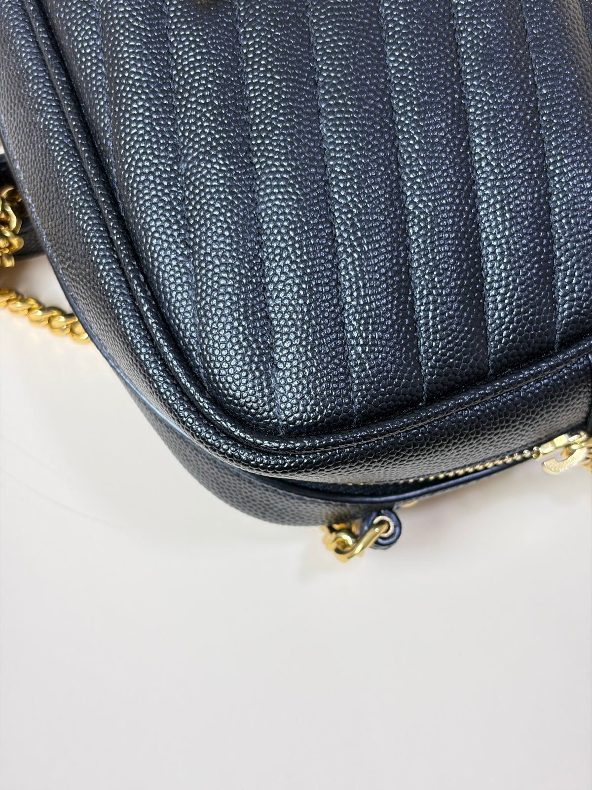 YSL Black grain de padre leather mini Lou Camera calfskin