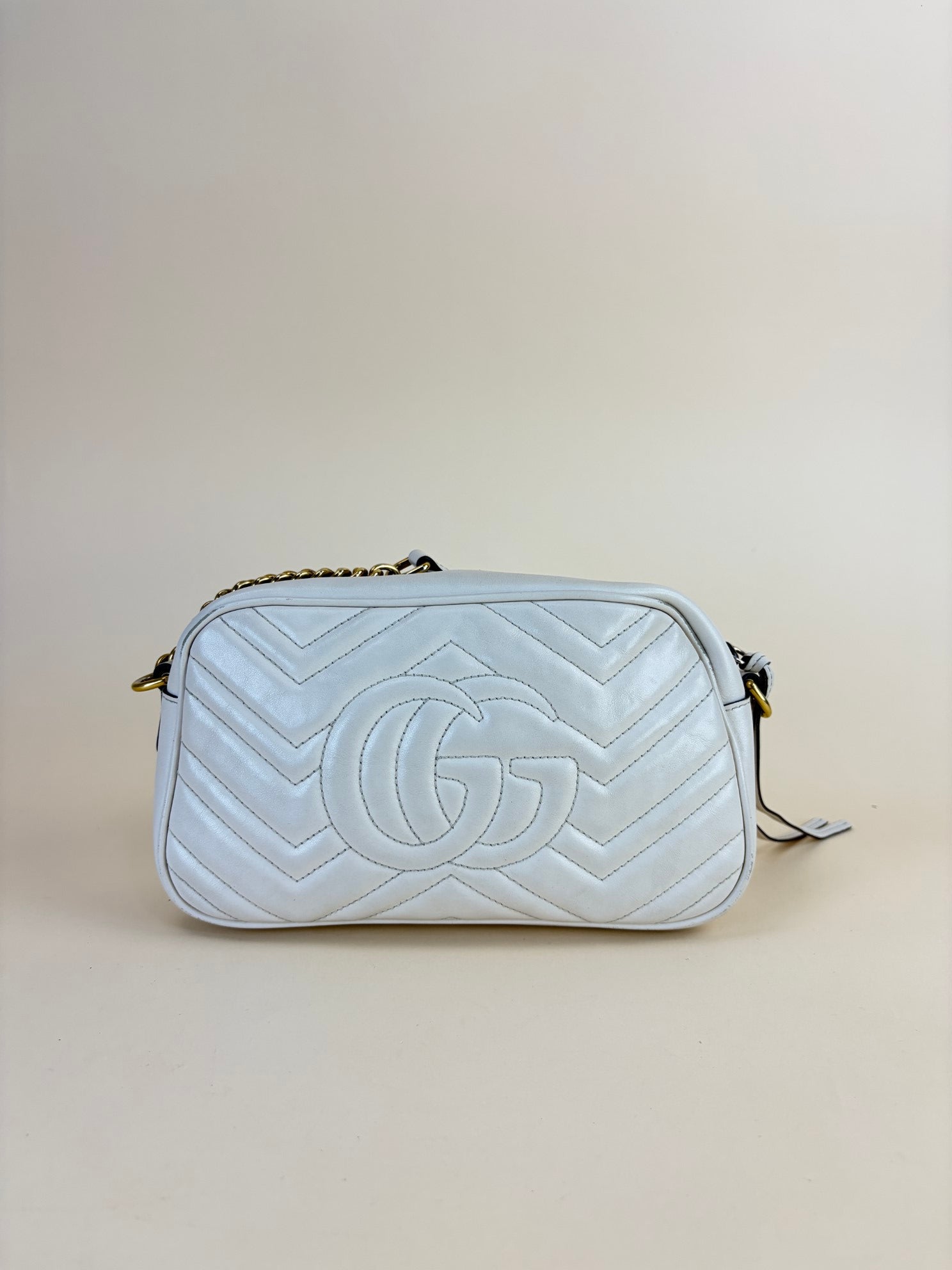 Gucci White GG Marmont Small Camera Bag