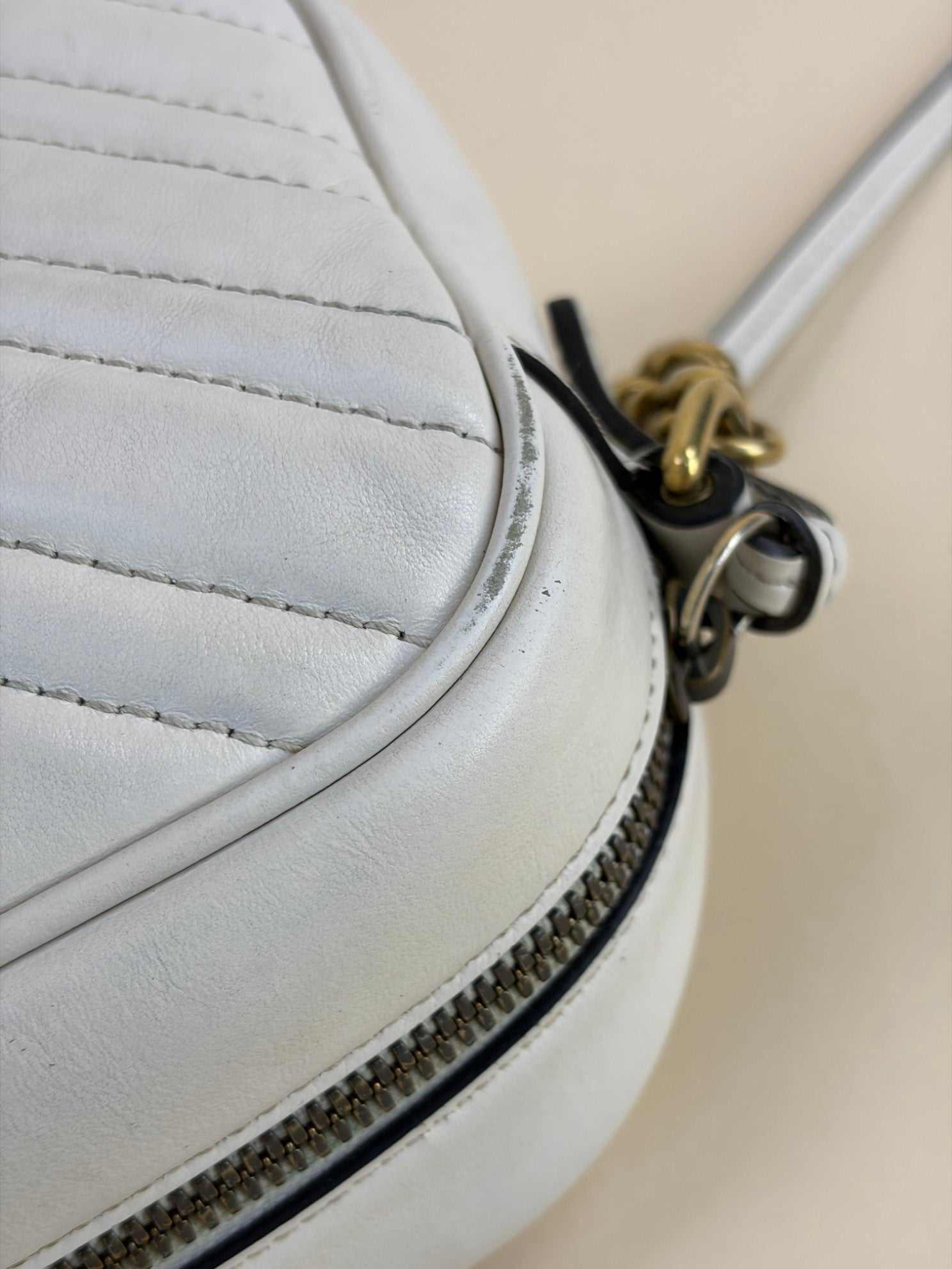 Gucci White GG Marmont Small Camera Bag