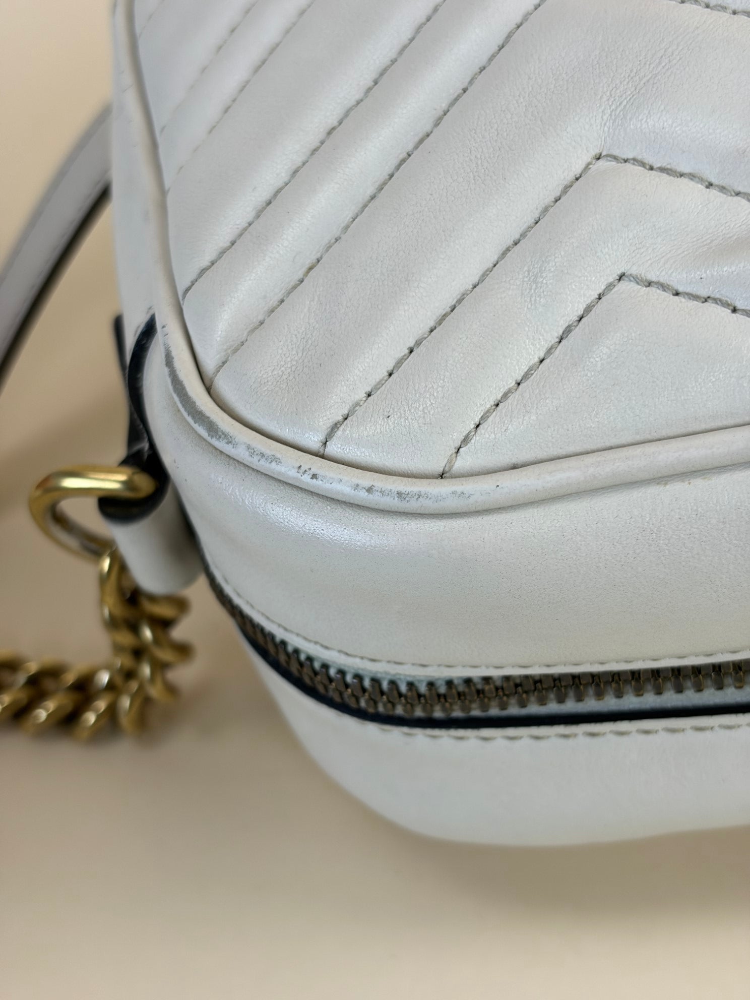 Gucci White GG Marmont Small Camera Bag