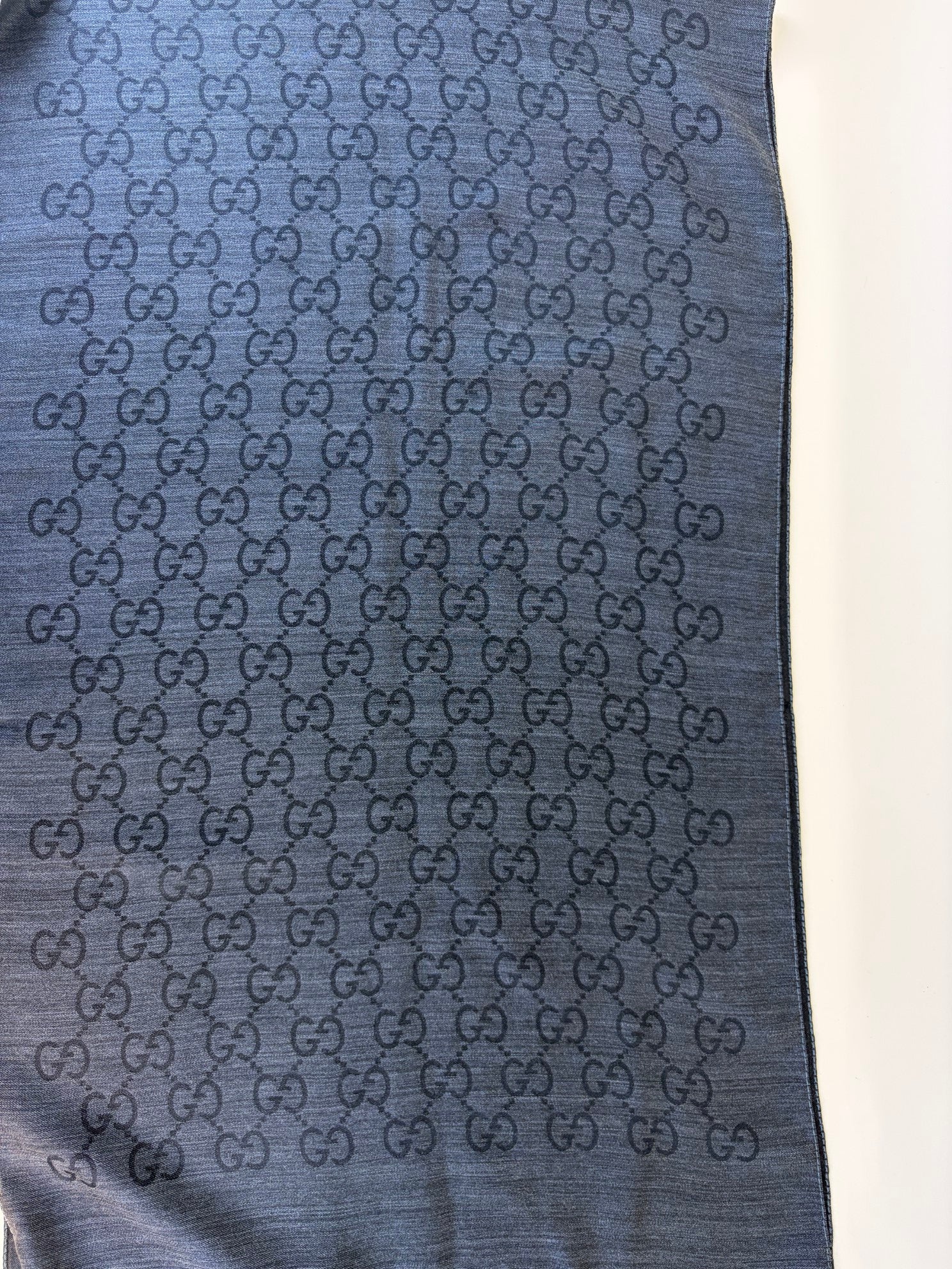 Gucci Black GG Monogram Silk Wool Scarf