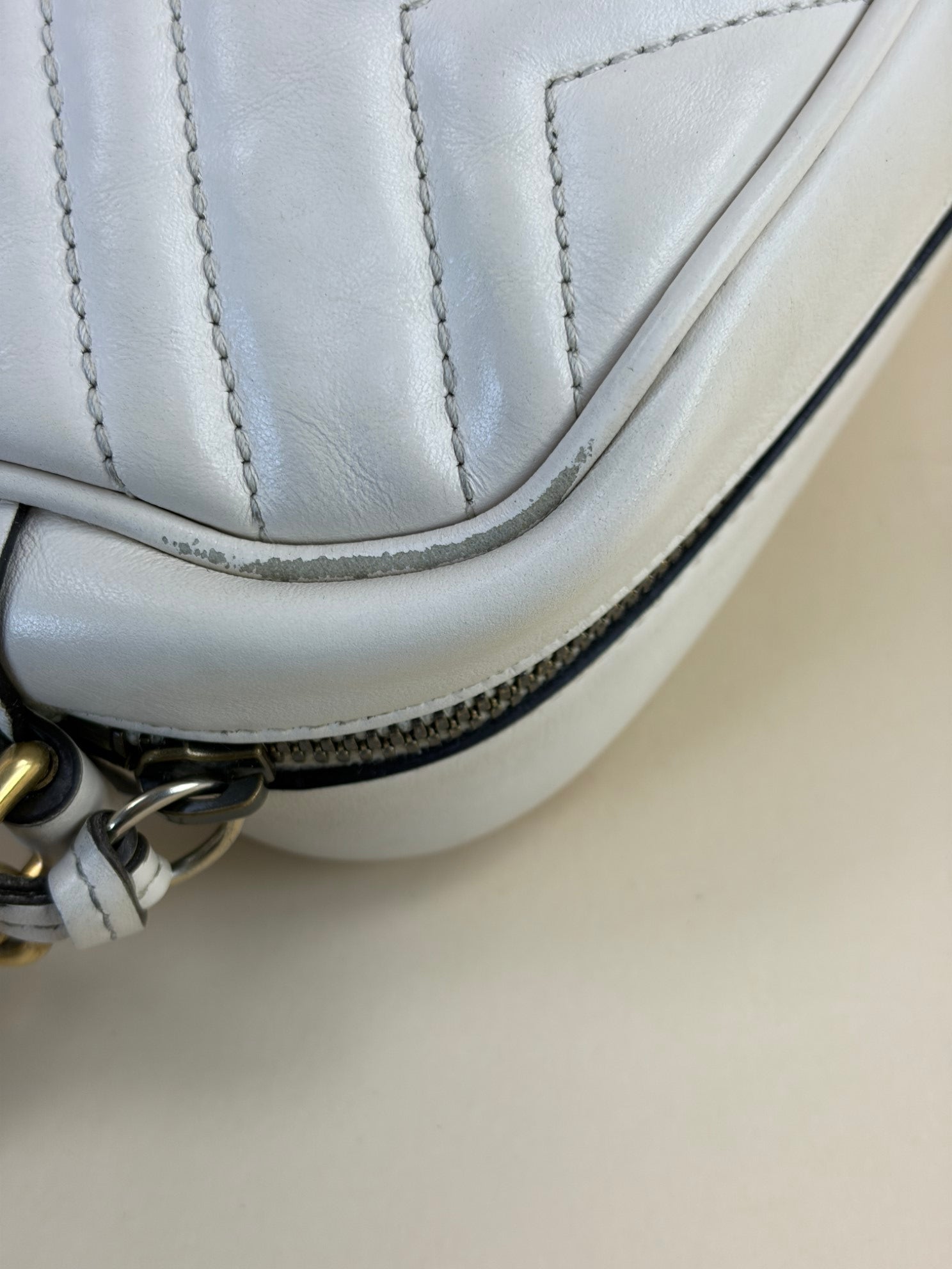 Gucci White GG Marmont Small Camera Bag